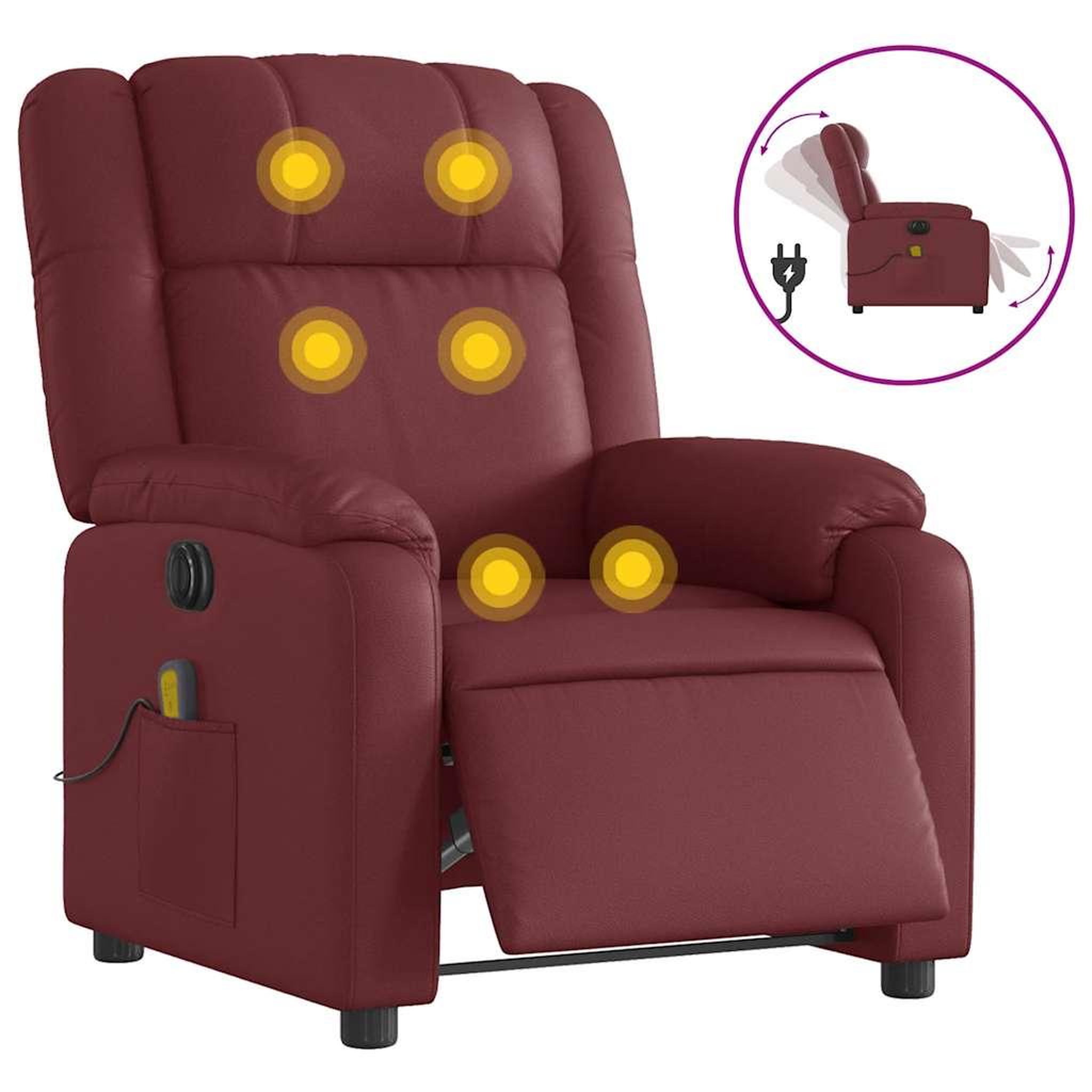 Voir la diapositive 2 : VIDAXL Fauteuil de massage inclinable electrique rouge bordeaux