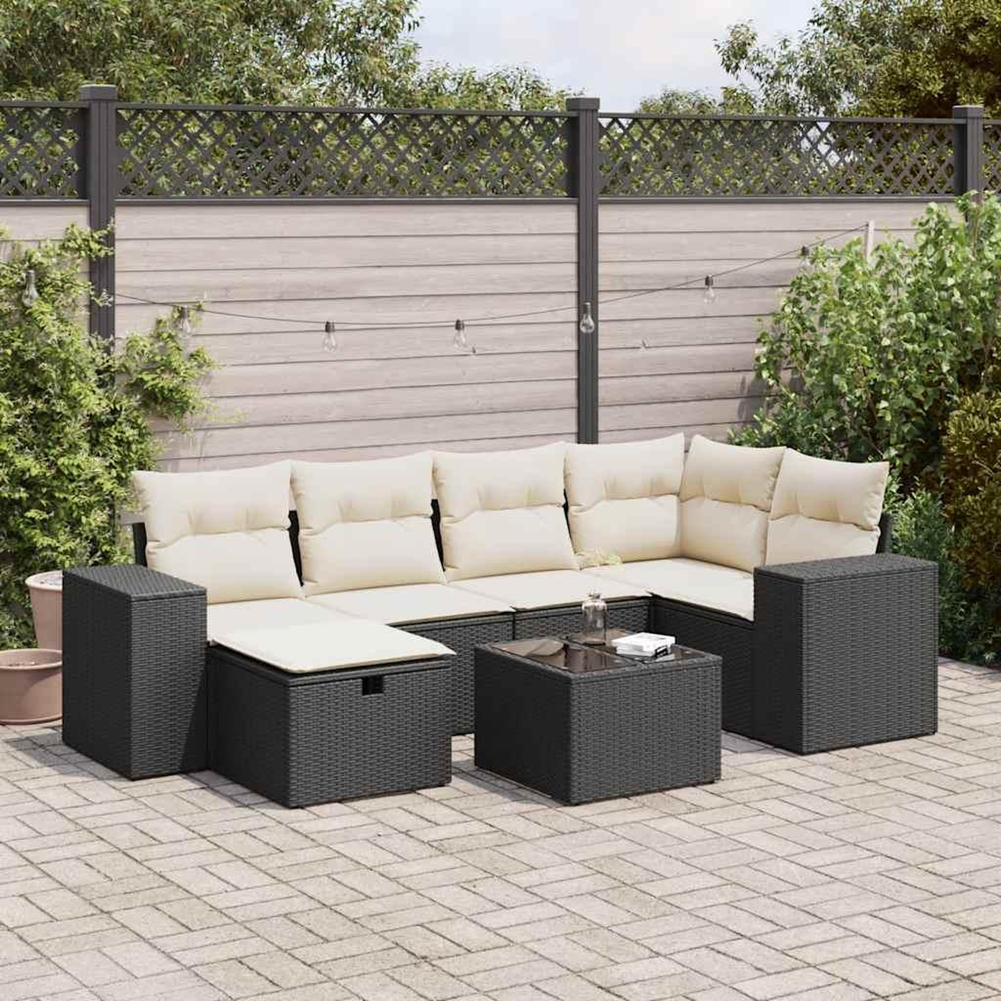 VIDAXL Salon de jardin 7 pcs avec coussins noir resine tressee