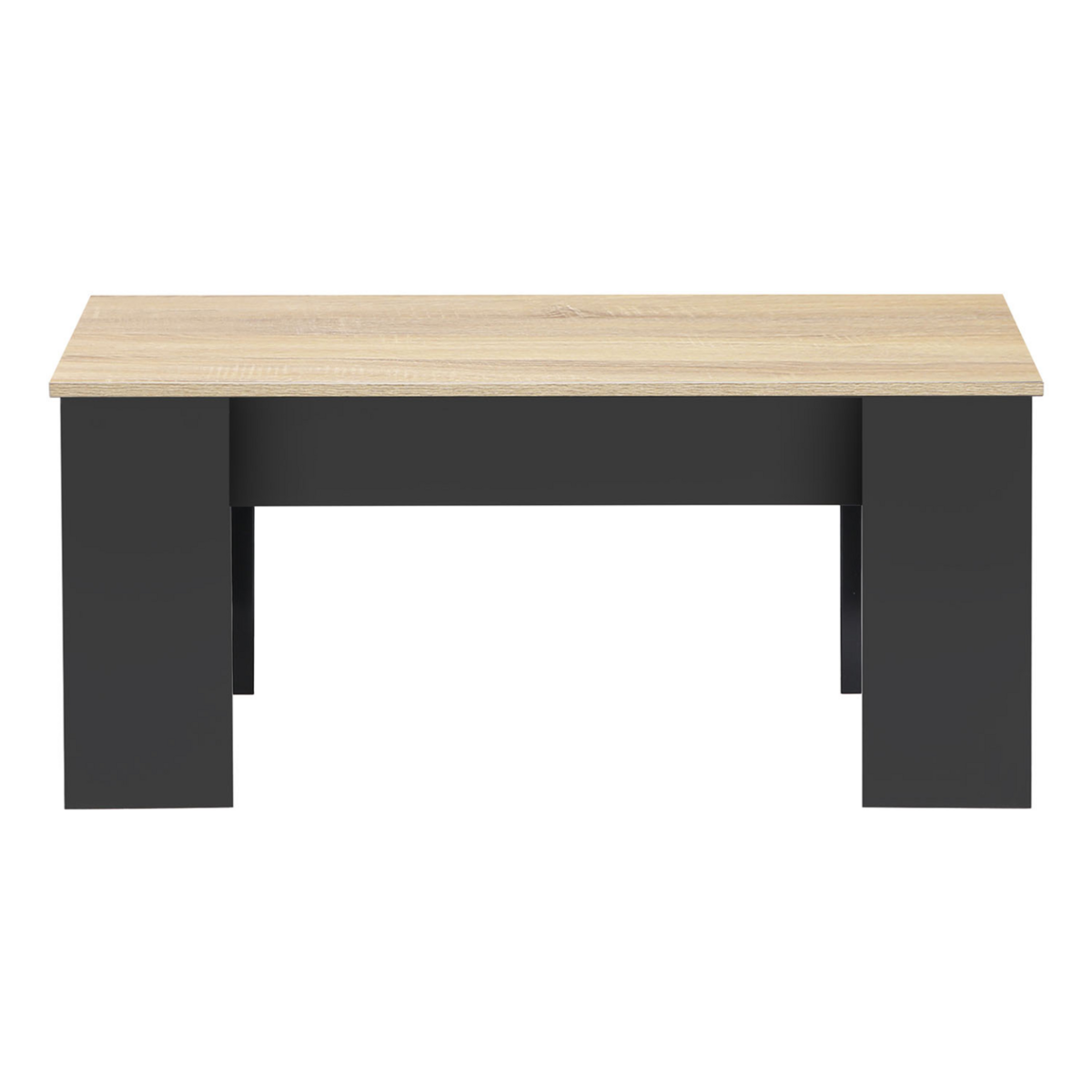ID MARKET Table basse plateau relevable rectangulaire TARA bois noir et imitation hêtre