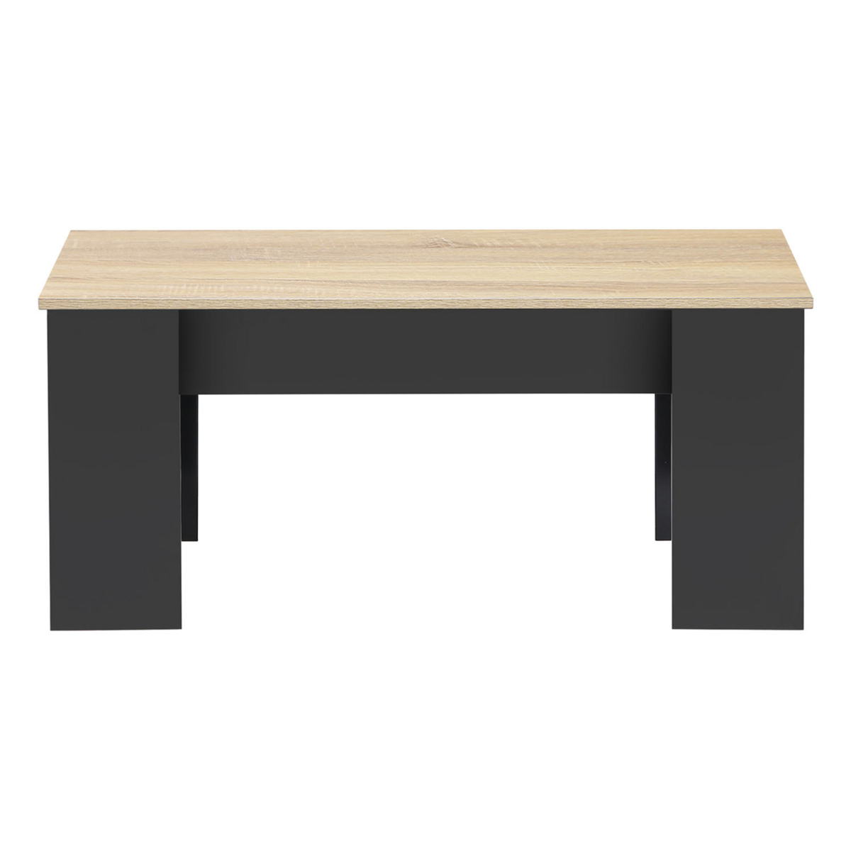 ID MARKET Table basse plateau relevable rectangulaire TARA bois noir et imitation hêtre