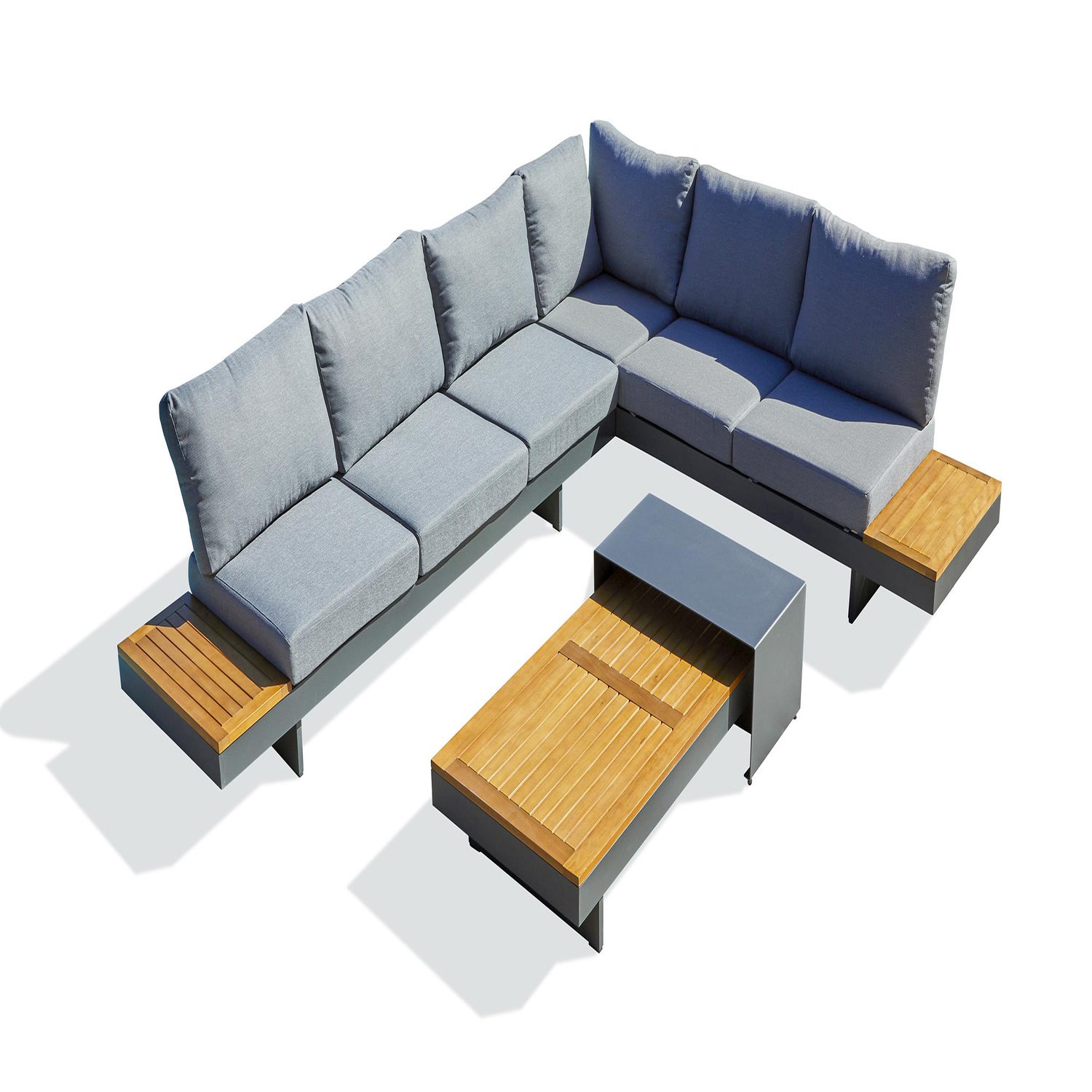 Dcb Garden Salon de jardin dangle - Gris anthracite - Bois dacacia / aluminium - 6 places - Vanuatu - vue 2