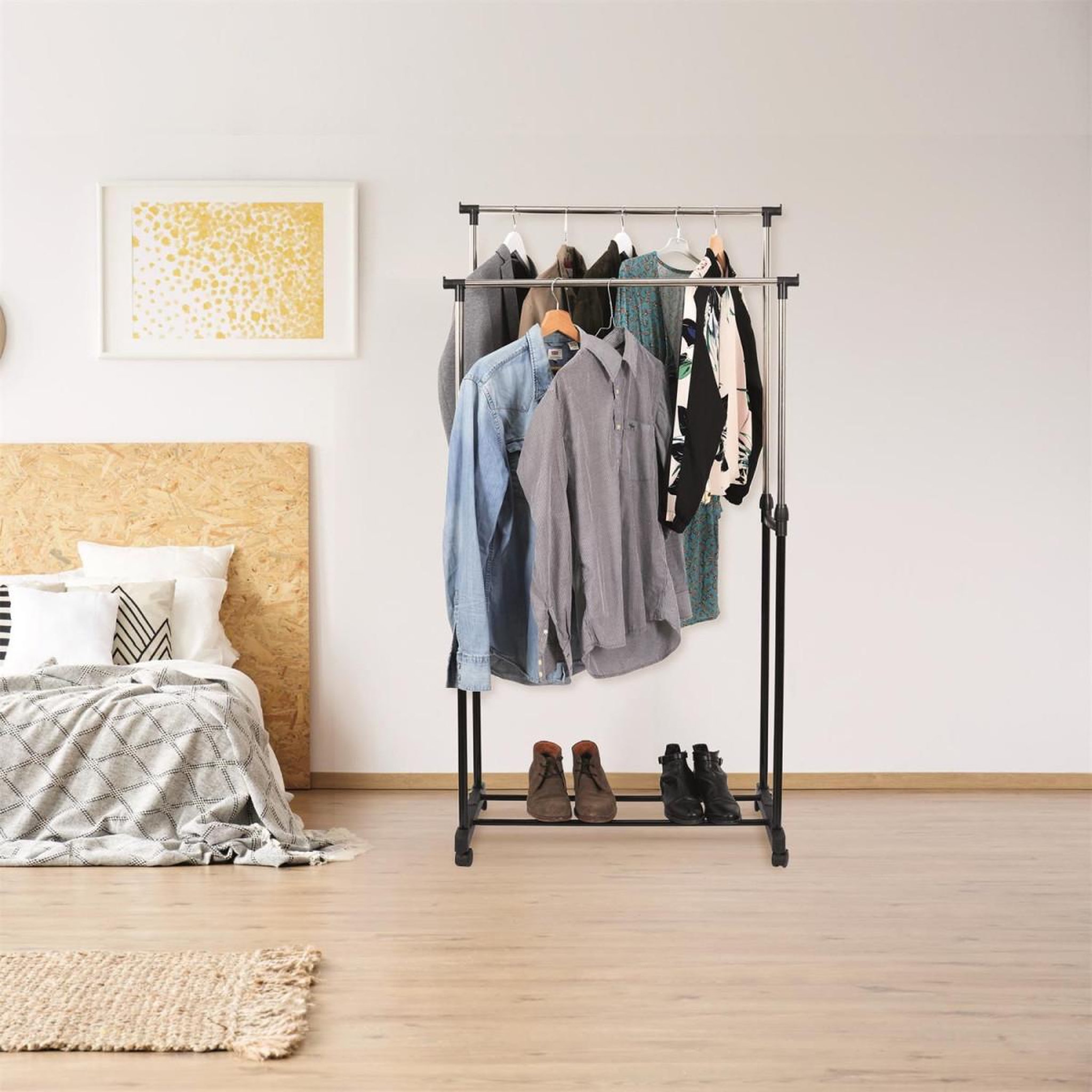 Voir la diapositive 6 : Je cherche une idee Portant à vêtements roulettes  double  160cm noir