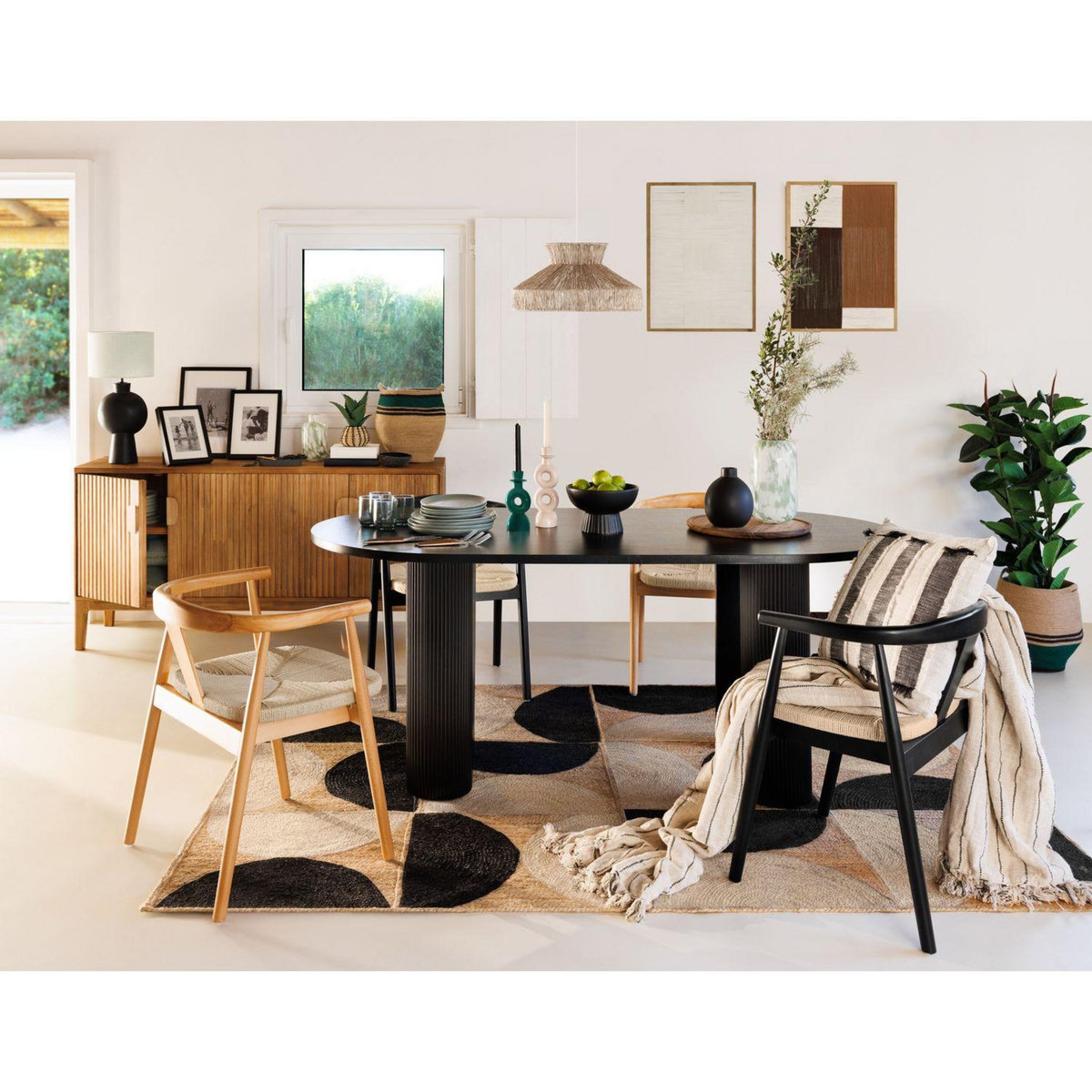 ATMOSPHERA Table à manger ovale en bois pour 6 personnes OLOVA - Noir