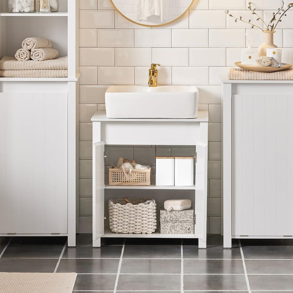 SOBUY SoBuy - Meuble Sous-vasque à deux portes - Blanc - 60x34x65.5cm - Nordique - BZR101-W