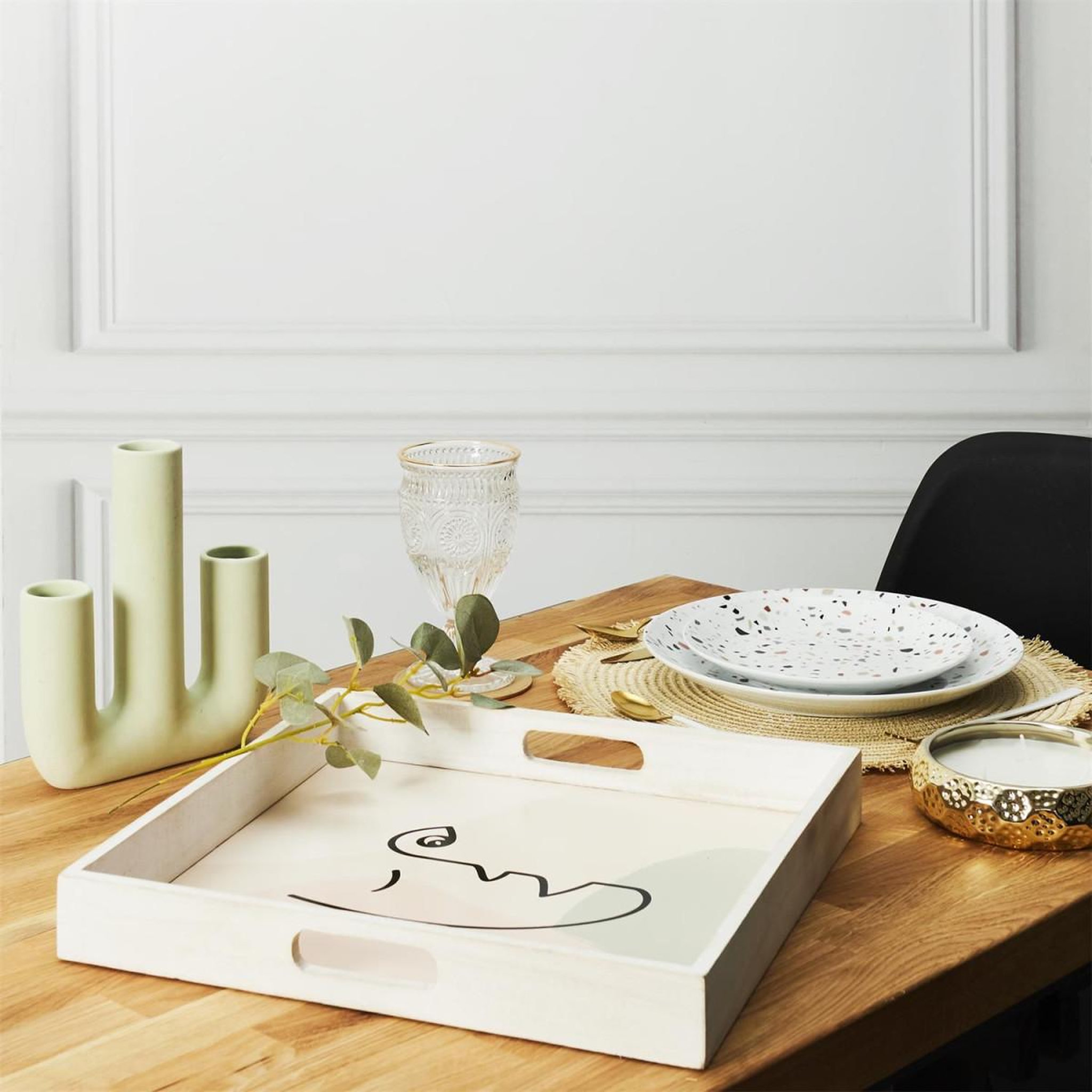 Voir la diapositive 6 : The Home Deco Factory Plateau de service en bois  arty  40cm beige