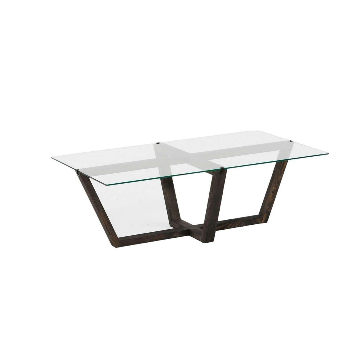 TOILINUX Table basse Onyxale en verre et bois massif - Transparent et gris foncé