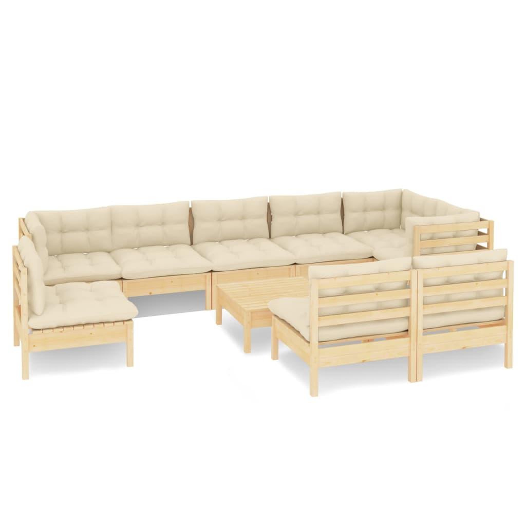 Voir la diapositive 2 : VIDAXL Salon de jardin 10 pcs avec coussins creme bois de pin massif