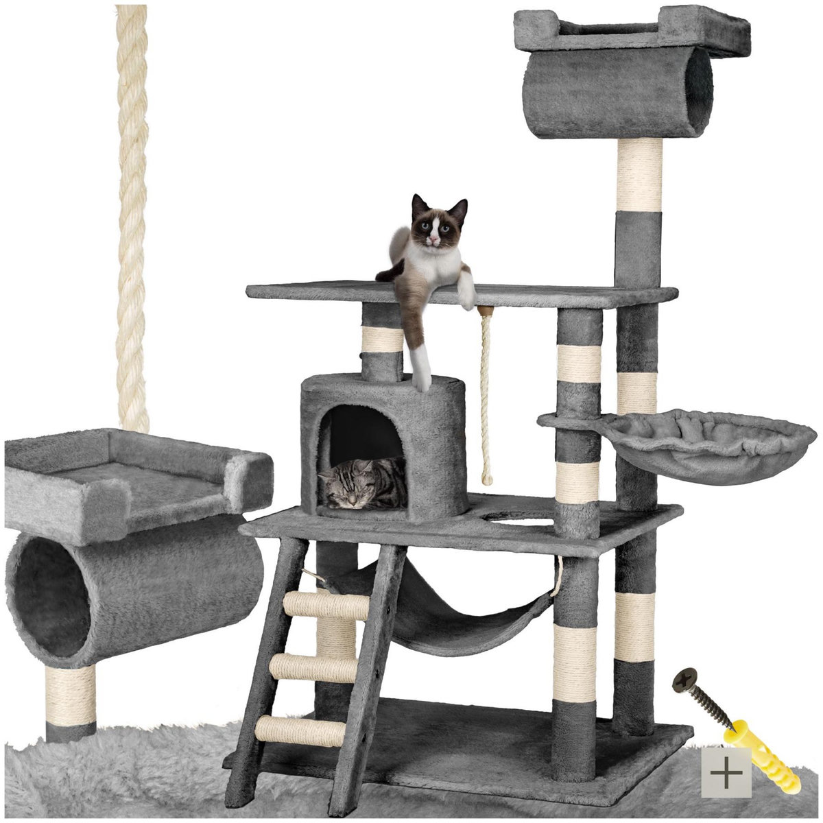 tectake Arbre à chat 141 cm avec griffoir et plateforme d'escalade gris
