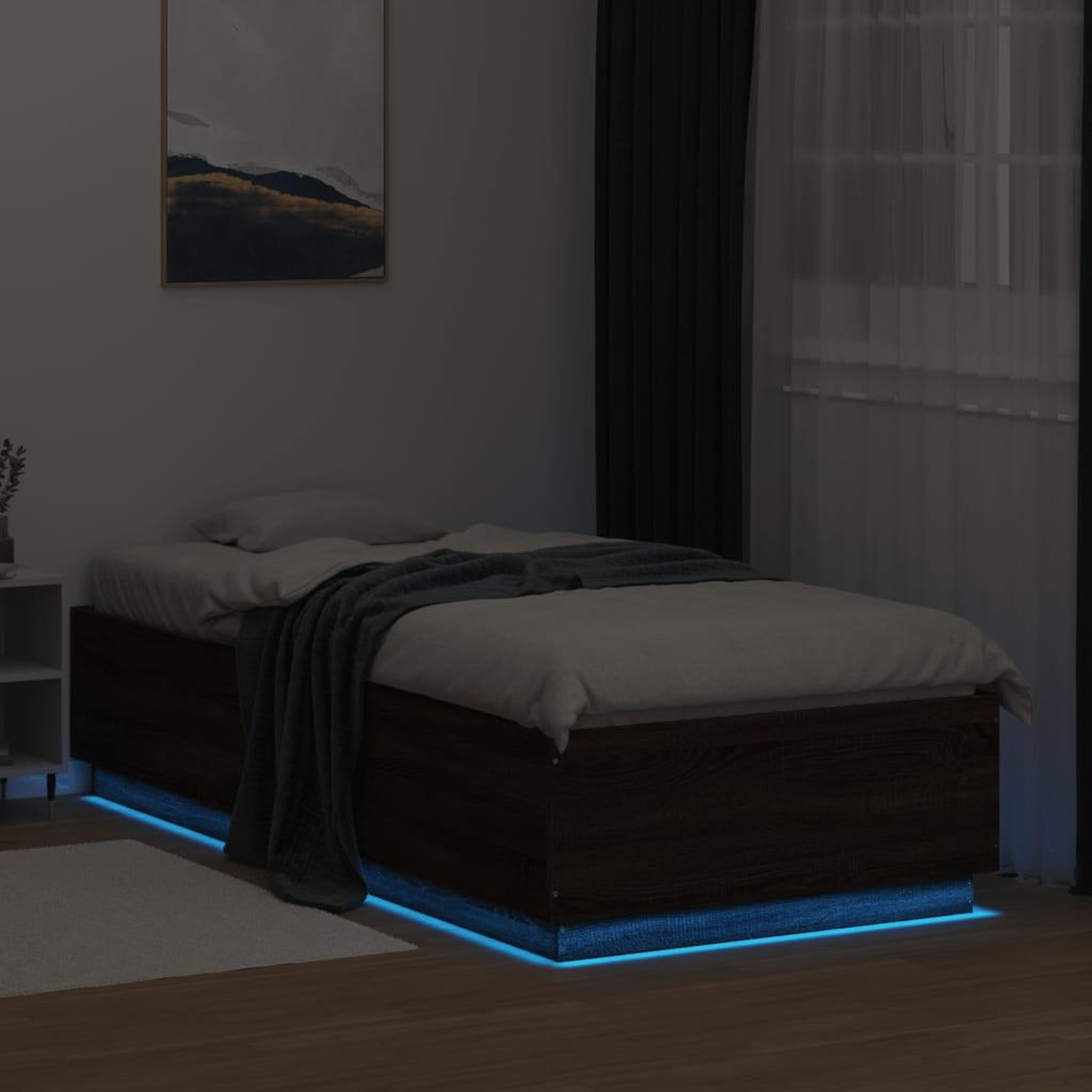 Voir la diapositive 4 : VIDAXL Cadre de lit avec LED sans matelas chene marron 90x200 cm