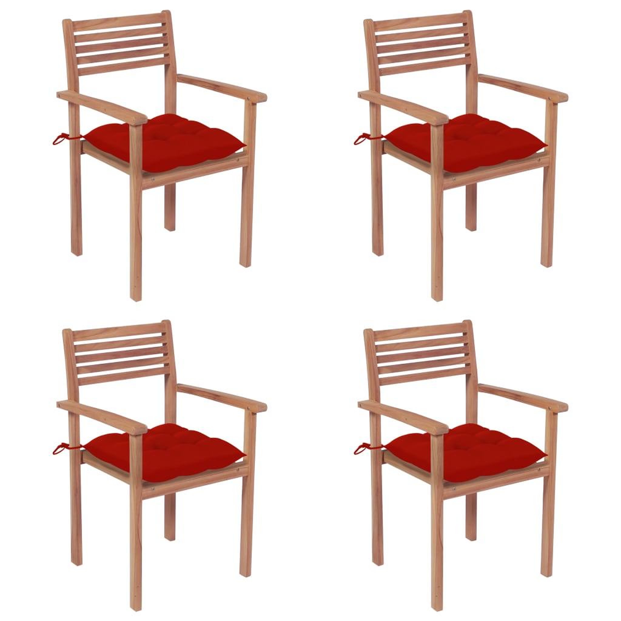 Voir la diapositive 1 : VIDAXL Chaises de jardin lot de 4 et coussins rouge bois teck solide