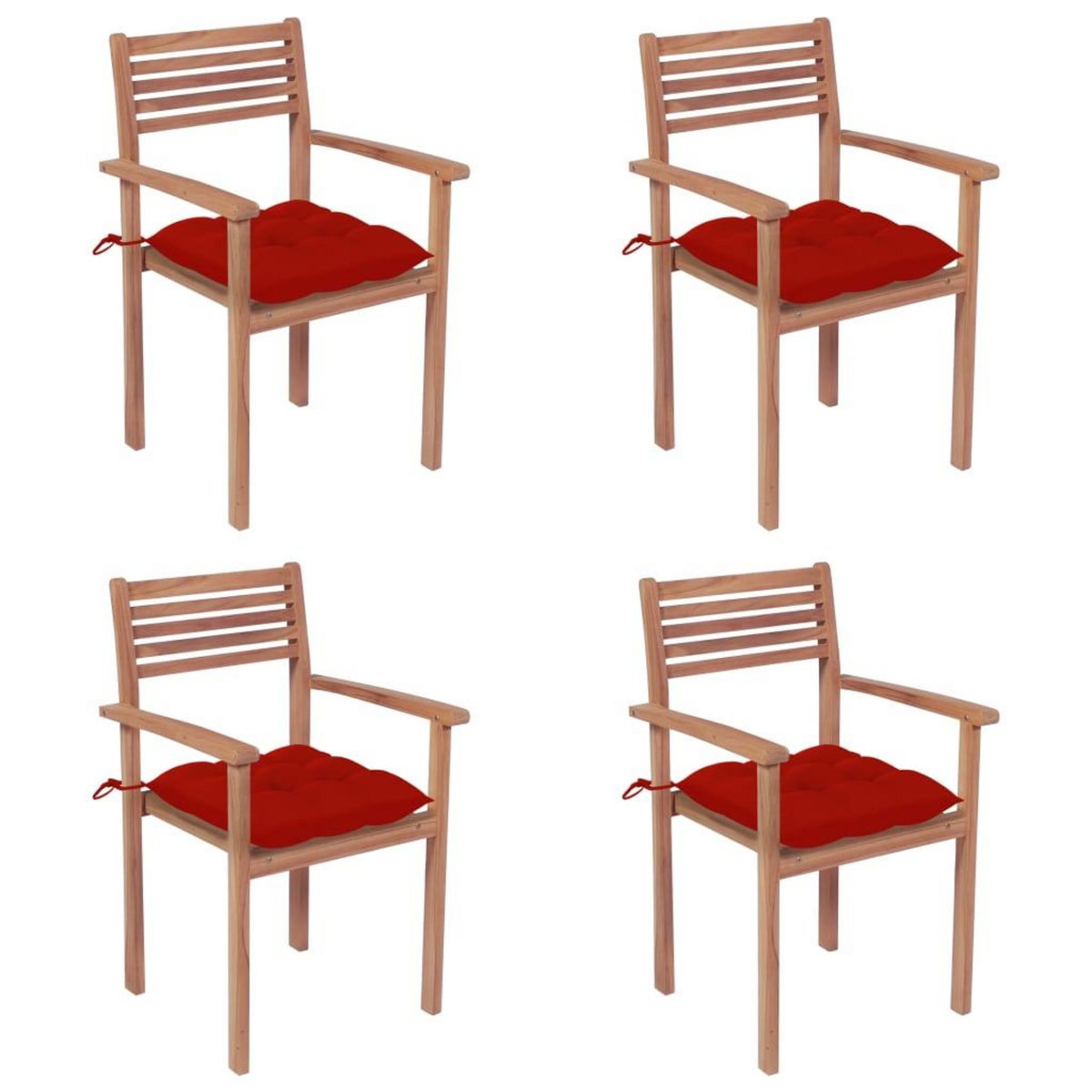 VIDAXL Chaises de jardin lot de 4 et coussins rouge bois teck solide