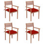 Voir la diapositive 1 : VIDAXL Chaises de jardin lot de 4 et coussins rouge bois teck solide