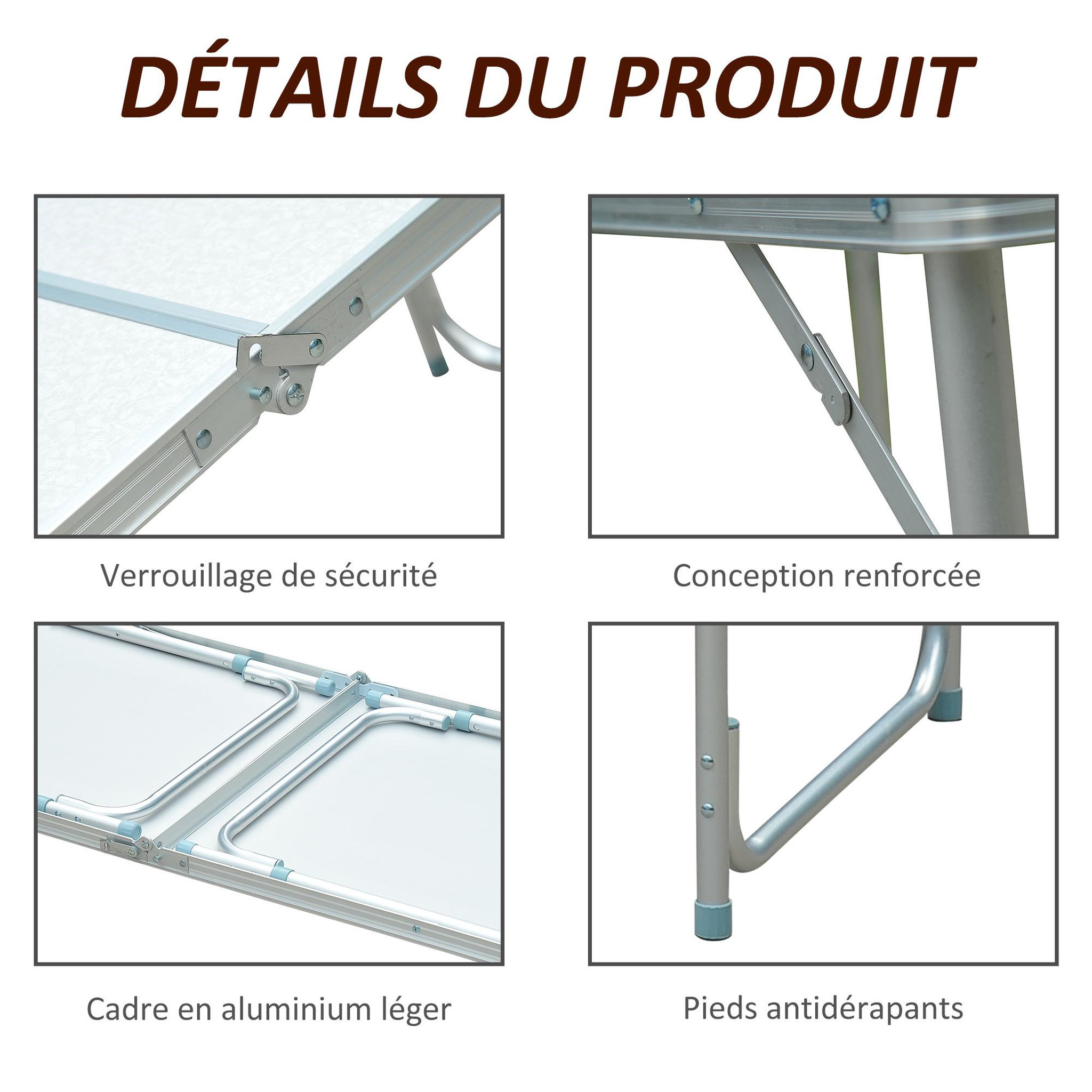 Voir la diapositive 6 : HOMCOM Table de camping reception pliante portable pique-nique buffet en aluminium