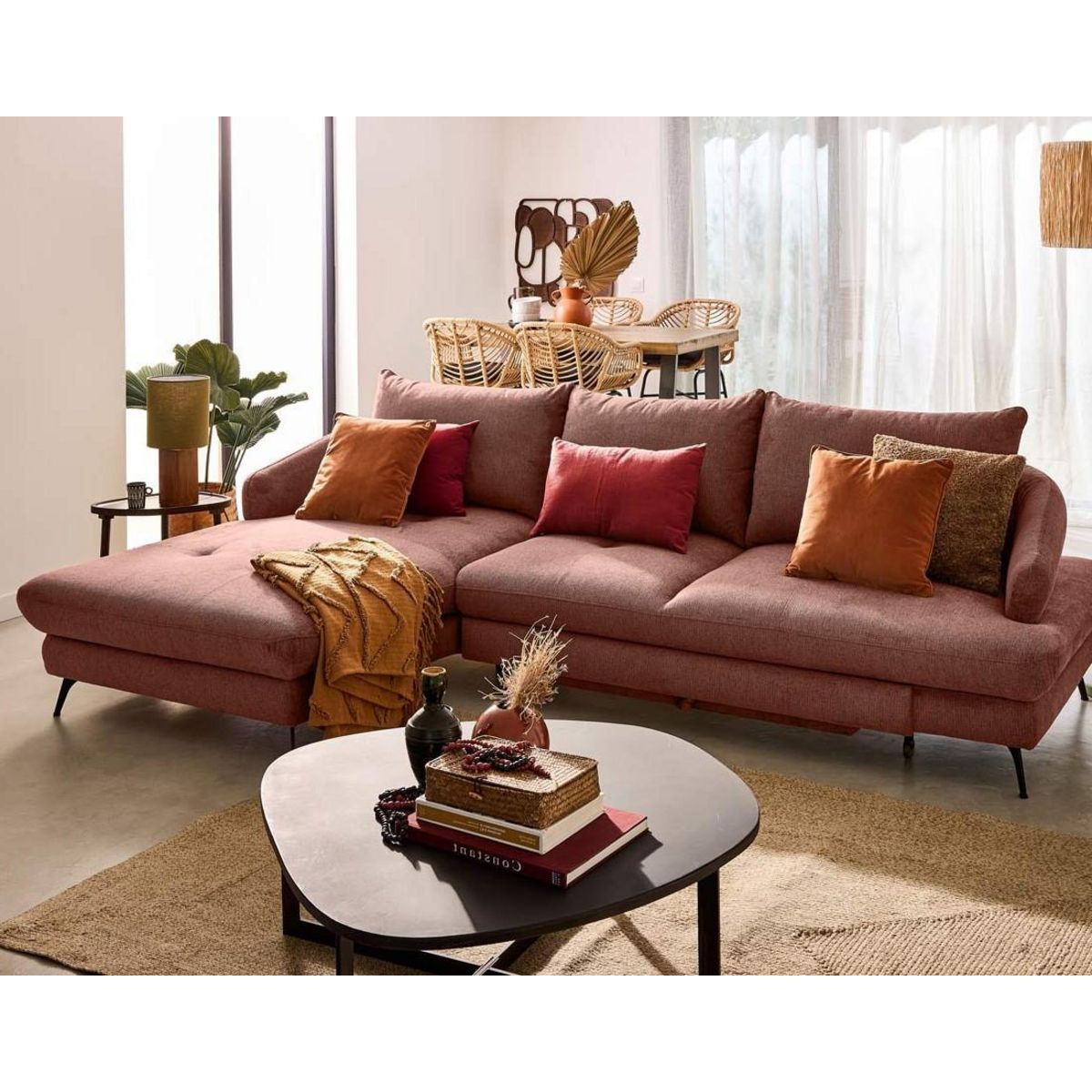 LISA DESIGN Ninon - canapé d'angle gauche 4 places convertible avec coffre en tissu texturé