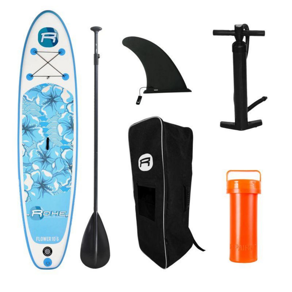 ROHE Stand Up Paddle Gonflable FLOWER ROHE - 10'6'' (320cm) 30'' (76cm) 6'' (15cm) avec Pompe, Pagaie, Leash et Sac de transport