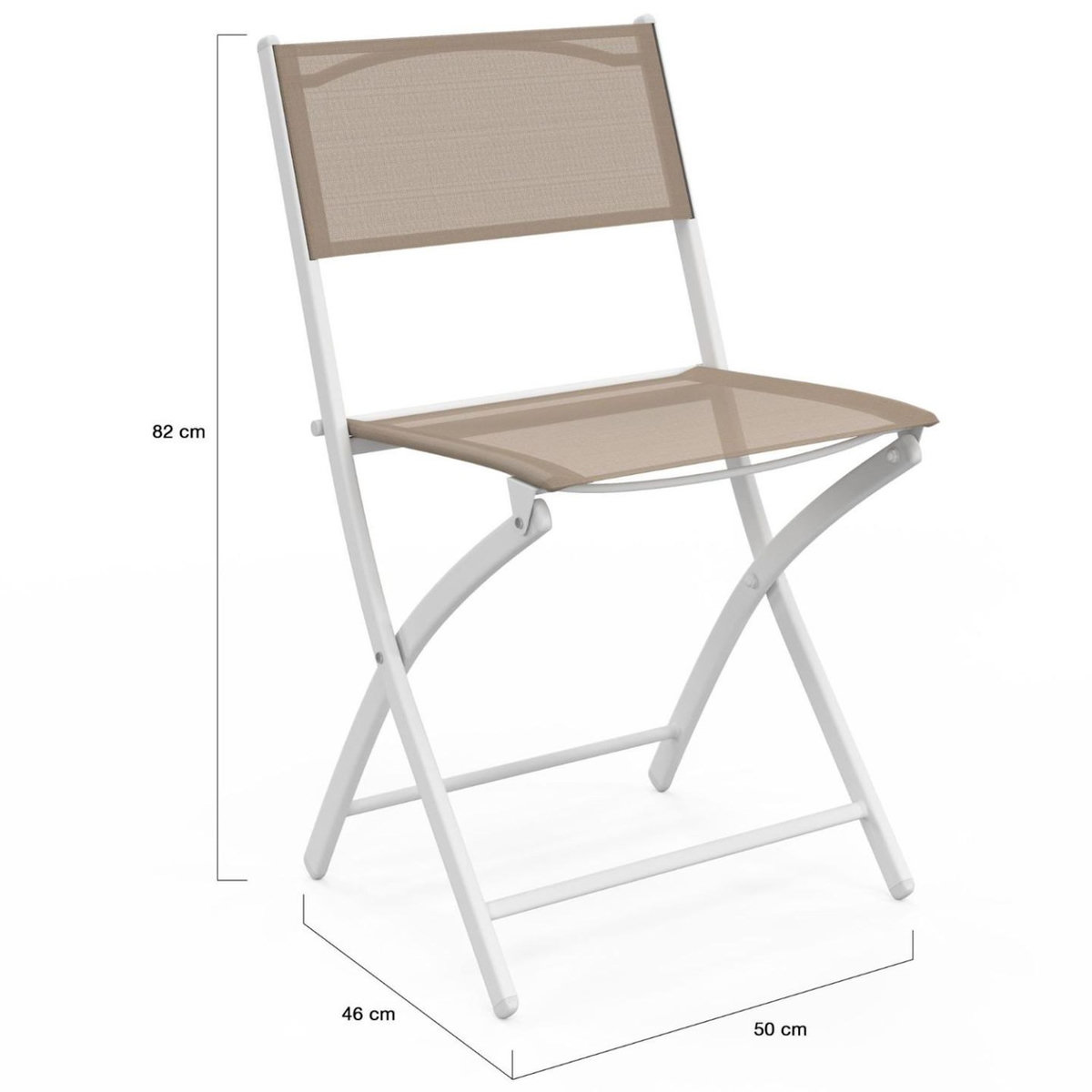 ID MARKET Lot de 6 chaises de jardin pliantes BASTIA métal et textilène blanc et beige