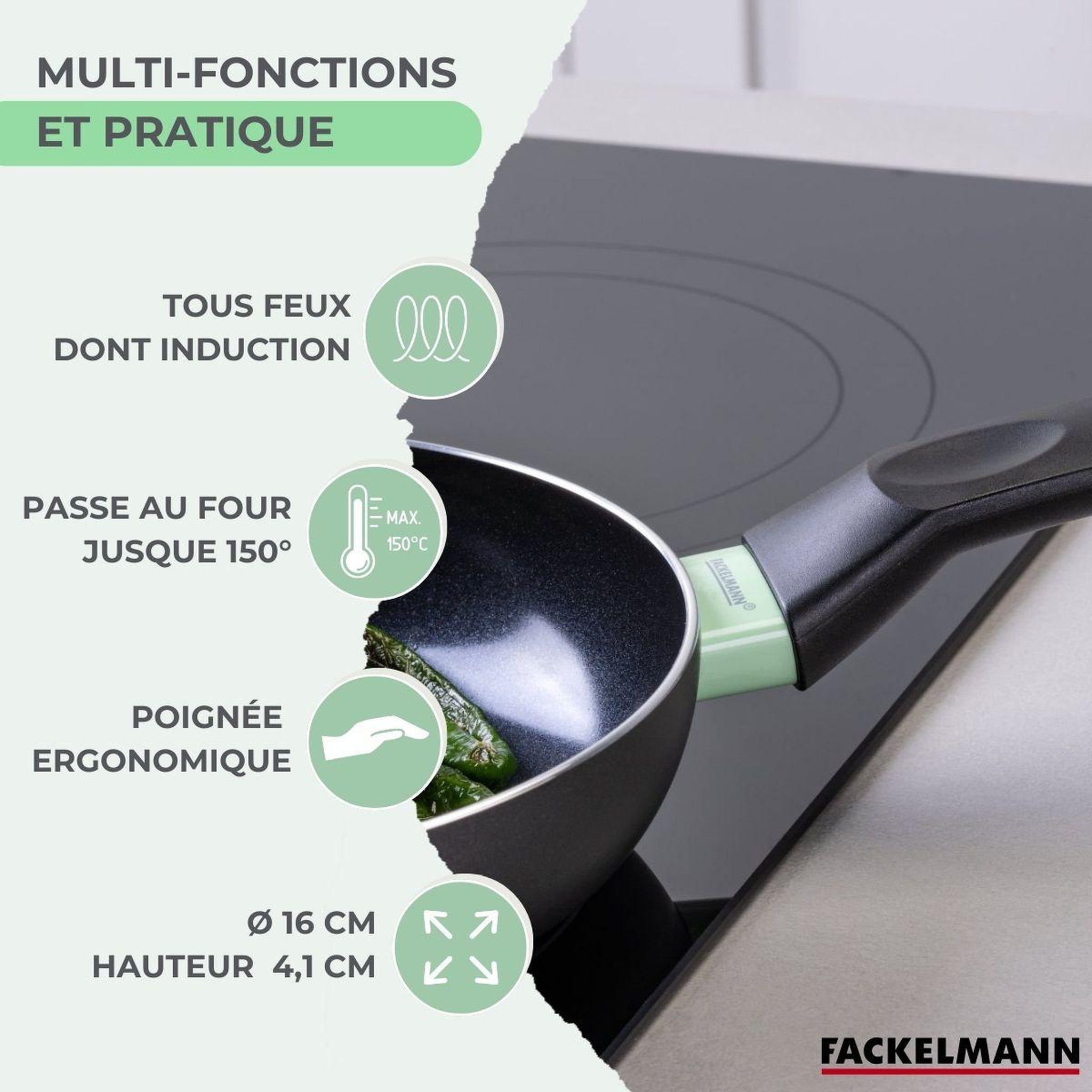 Voir la diapositive 3 : Fackelmann Set poêle antiadhésive céramique 16 cm et 6 ustensiles fackelmann brandao
