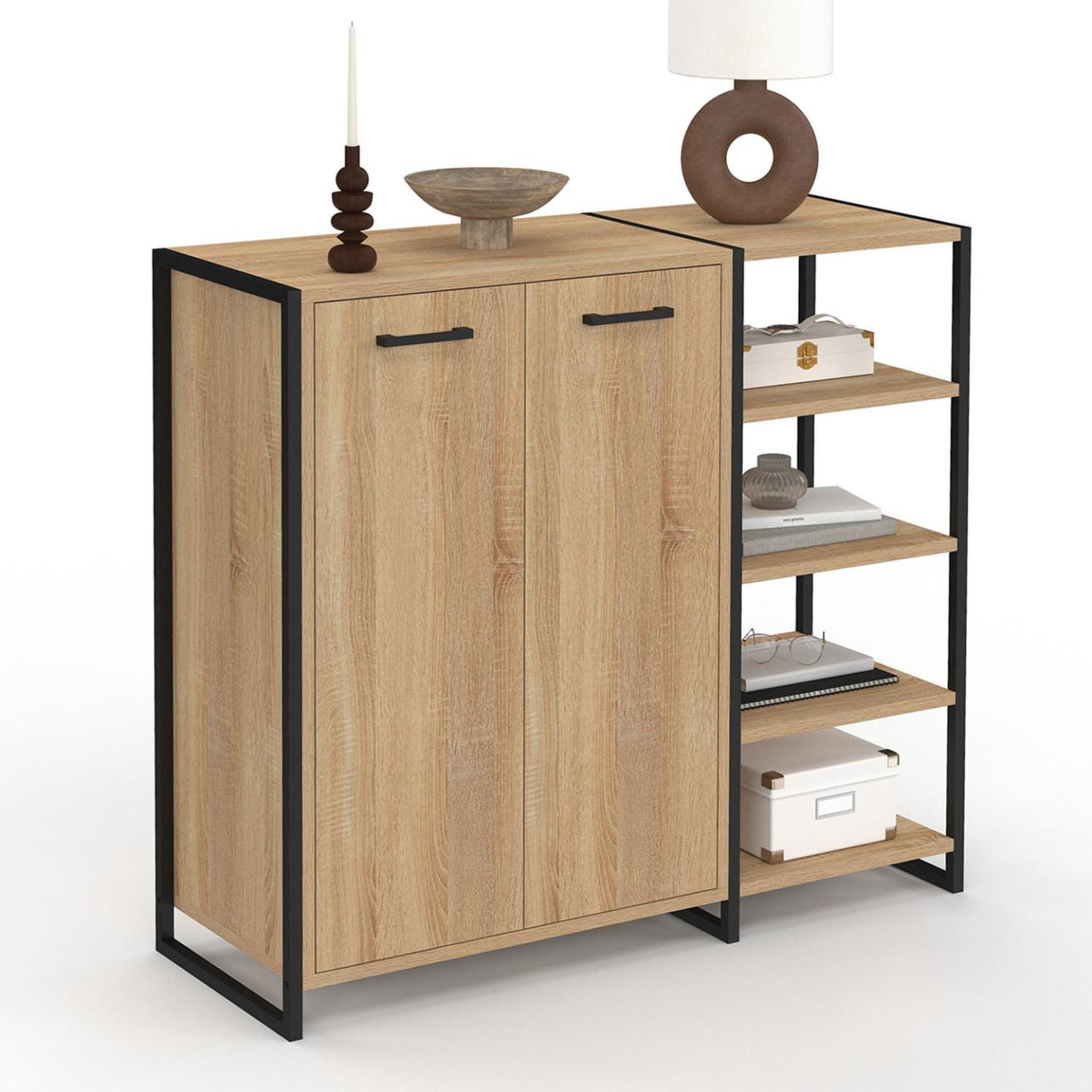 ID MARKET Armoire à chaussures 12 paires LUIS 2 portes avec étagère design industriel