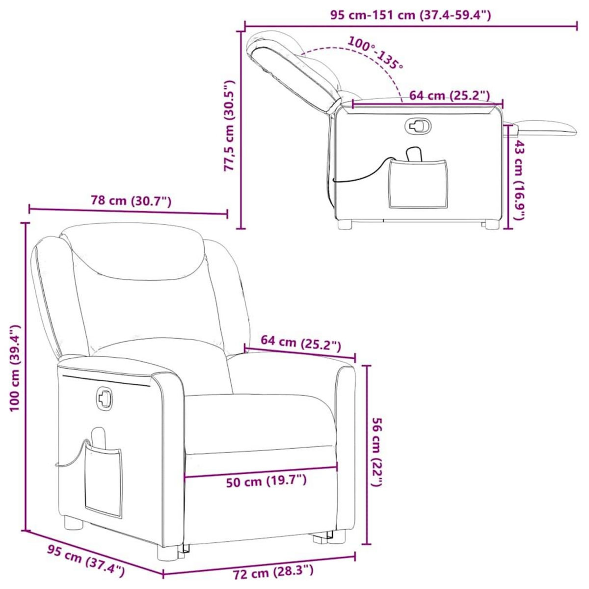 VIDAXL Fauteuil inclinable de massage Marron fonce Tissu