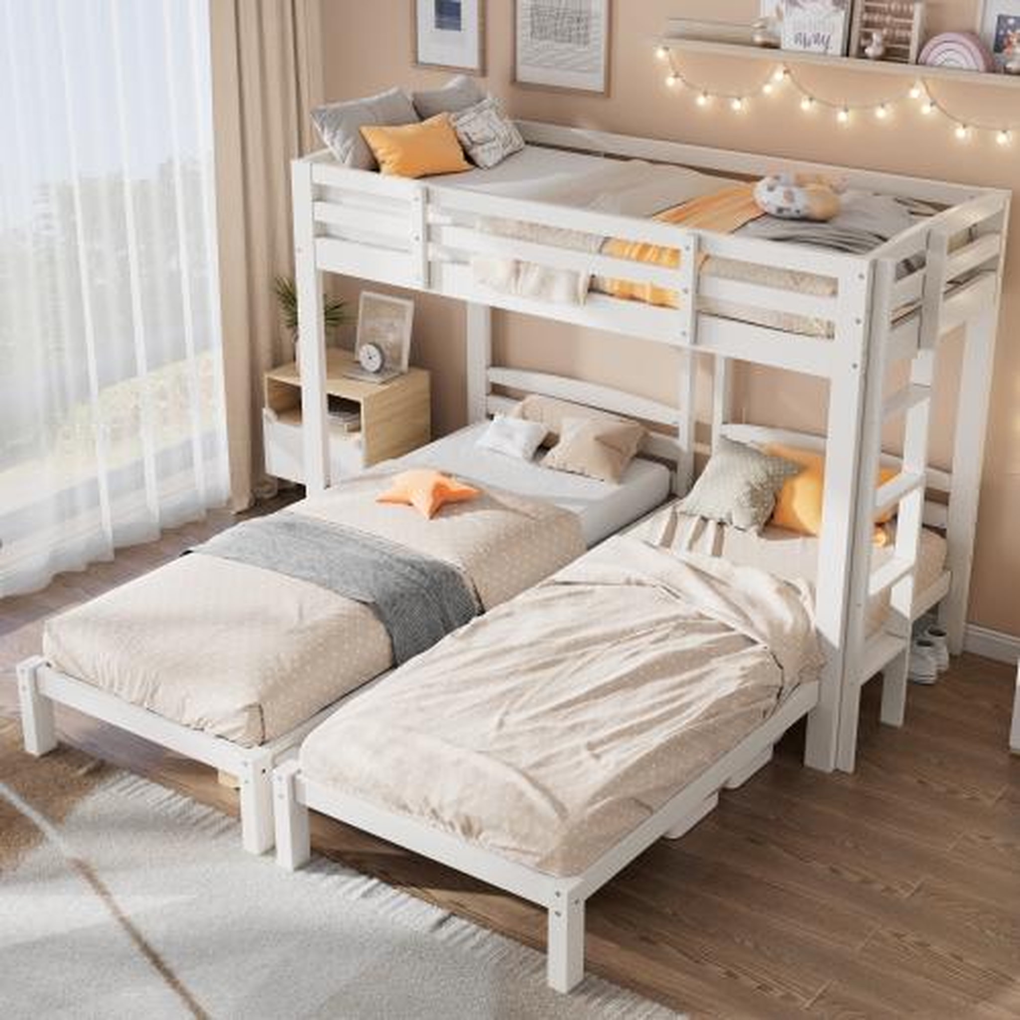 Voir la diapositive 2 : MERAX Lit triple 90x200cm coloris blanc bois massif
