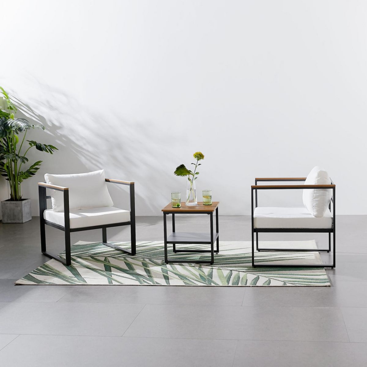 CONCEPT USINE salon de jardin panoramique 8 places en résine tressée noir et blanc VIGO