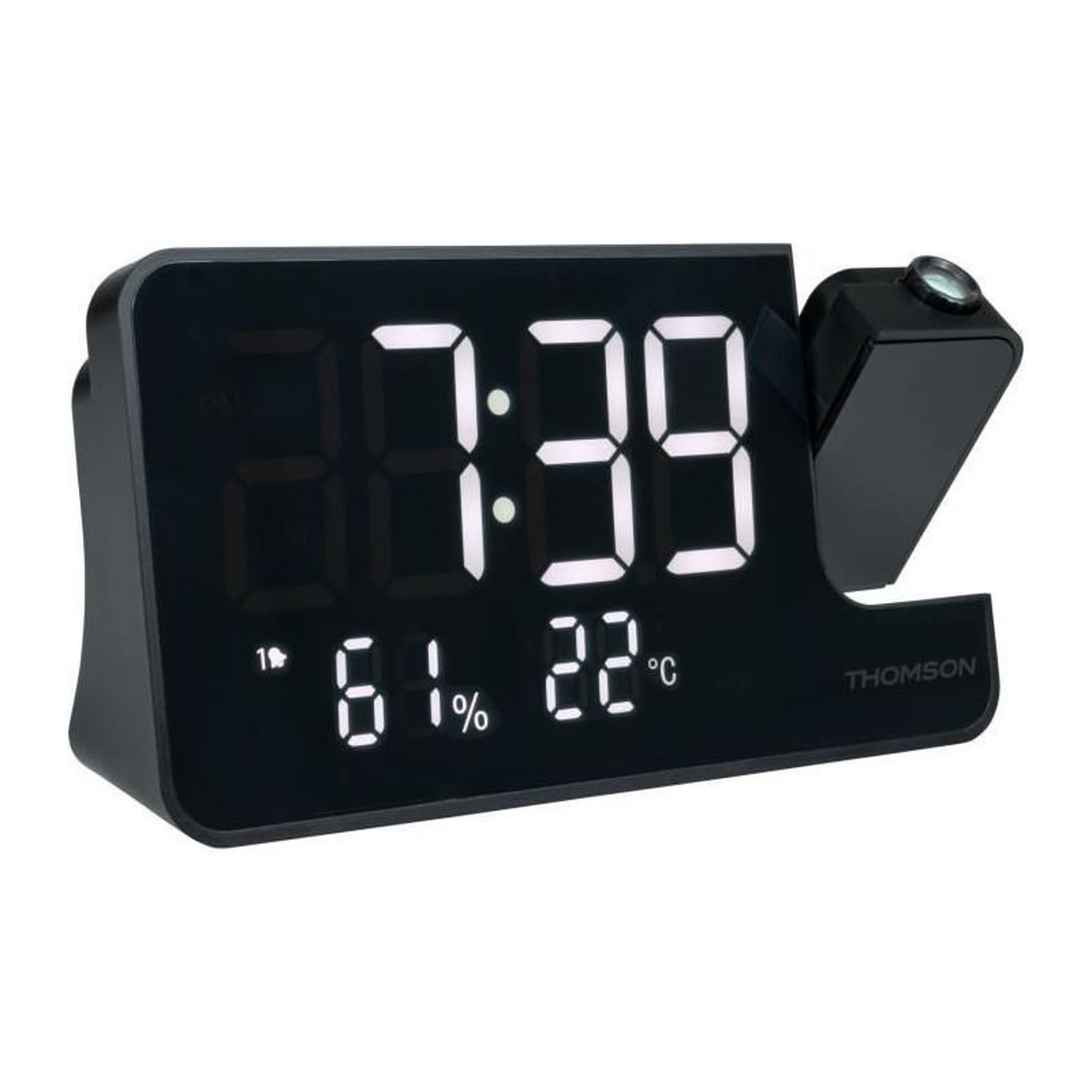 Voir la diapositive 2 : THOMSON Radio-réveil projecteur - THOMSON - Noir - Radio FM, Température, Humidité, Double alarme, USB-C, Alim. 230V