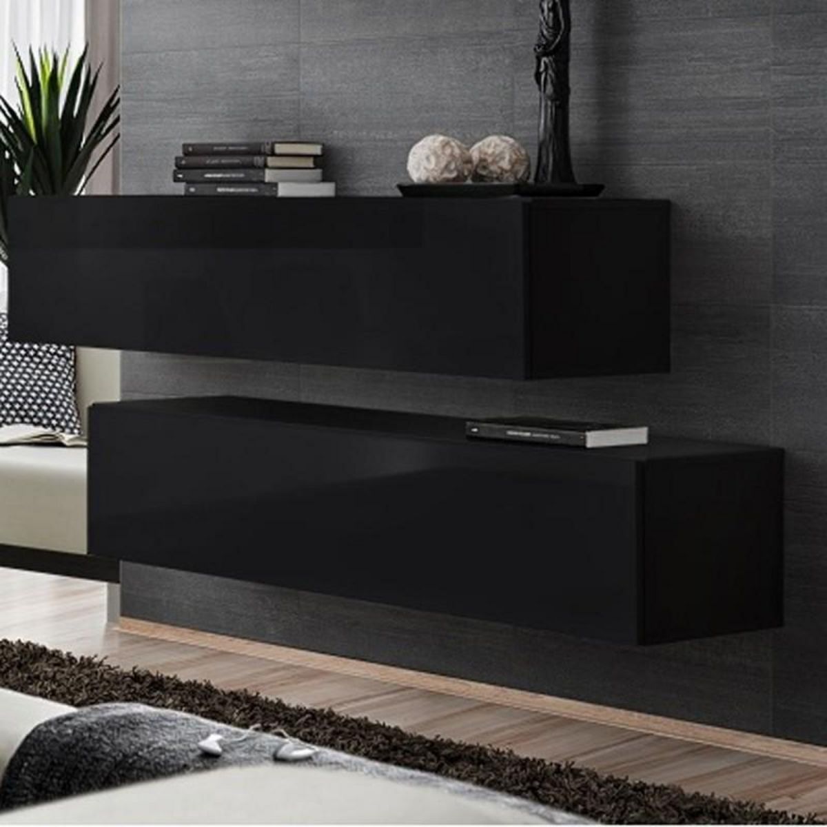 Paris Prix Lot de 2 Bancs Muraux & Étagère  Switch SBII  130cm Noir