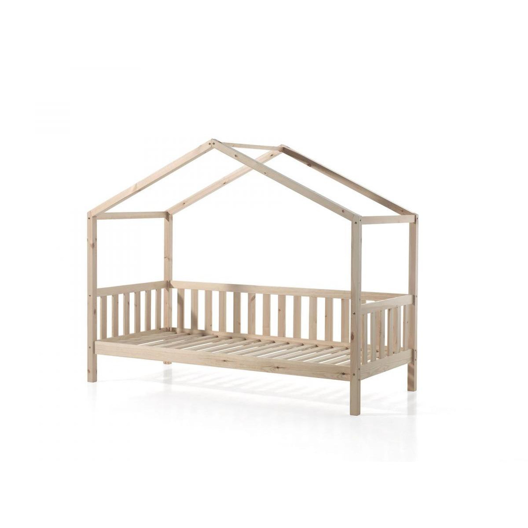 Voir la diapositive 3 : Paris Prix Pack - lit enfant cabane, barrière & voile  dallas ii  90x200cm naturel