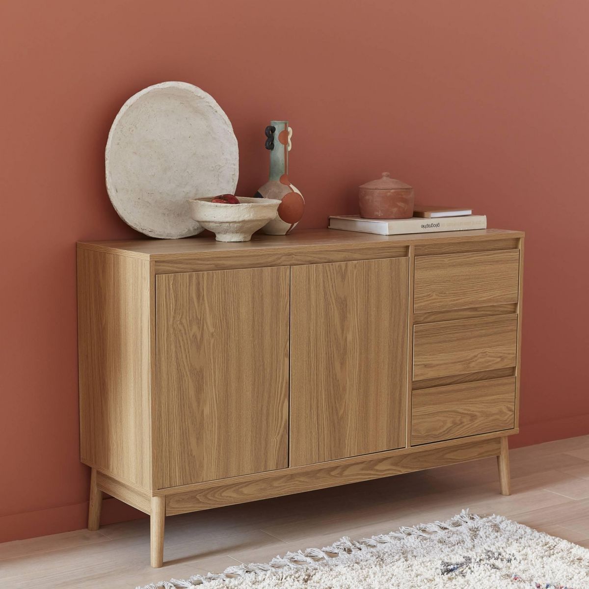 SWEEEK Buffet en décor bois 2 portes et 3 tiroirs. buffet bas. L 120 x l 39 H 76cm - Dune