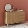 Voir la diapositive 5 : SWEEEK Buffet en décor bois 2 portes et 3 tiroirs. buffet bas. L 120 x l 39 H 76cm - Dune