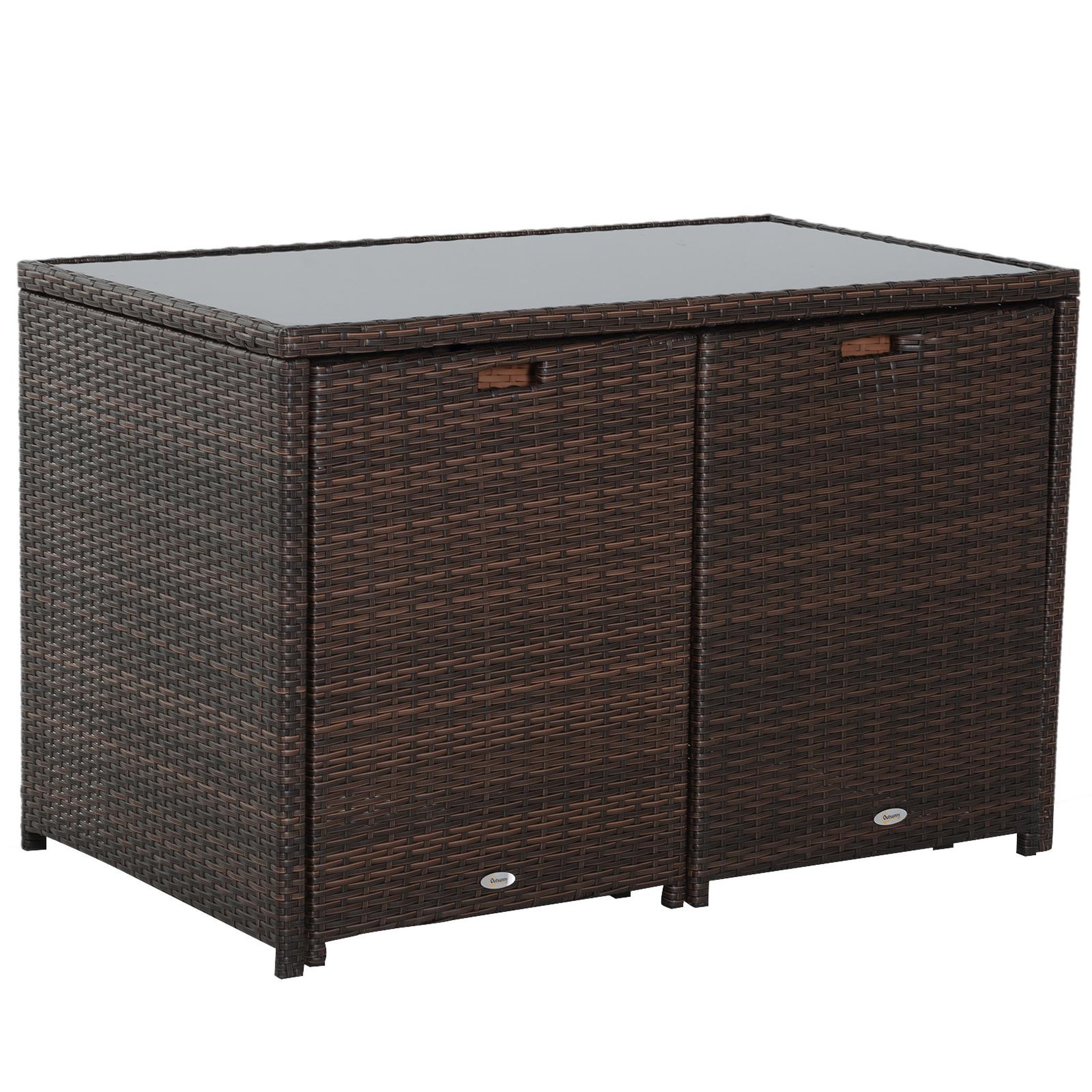 Voir la diapositive 4 : OUTSUNNY Ensemble salon de jardin encastrable 4 chaises monoblocs avec coussins déhoussables et table résine tressée chocolat