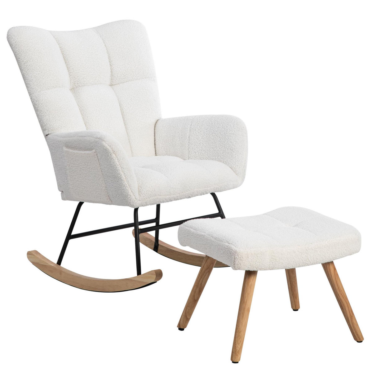 MERAX Rocking-chair Fauteuil à Bascule Avec 1 Repose-pieds Blanc