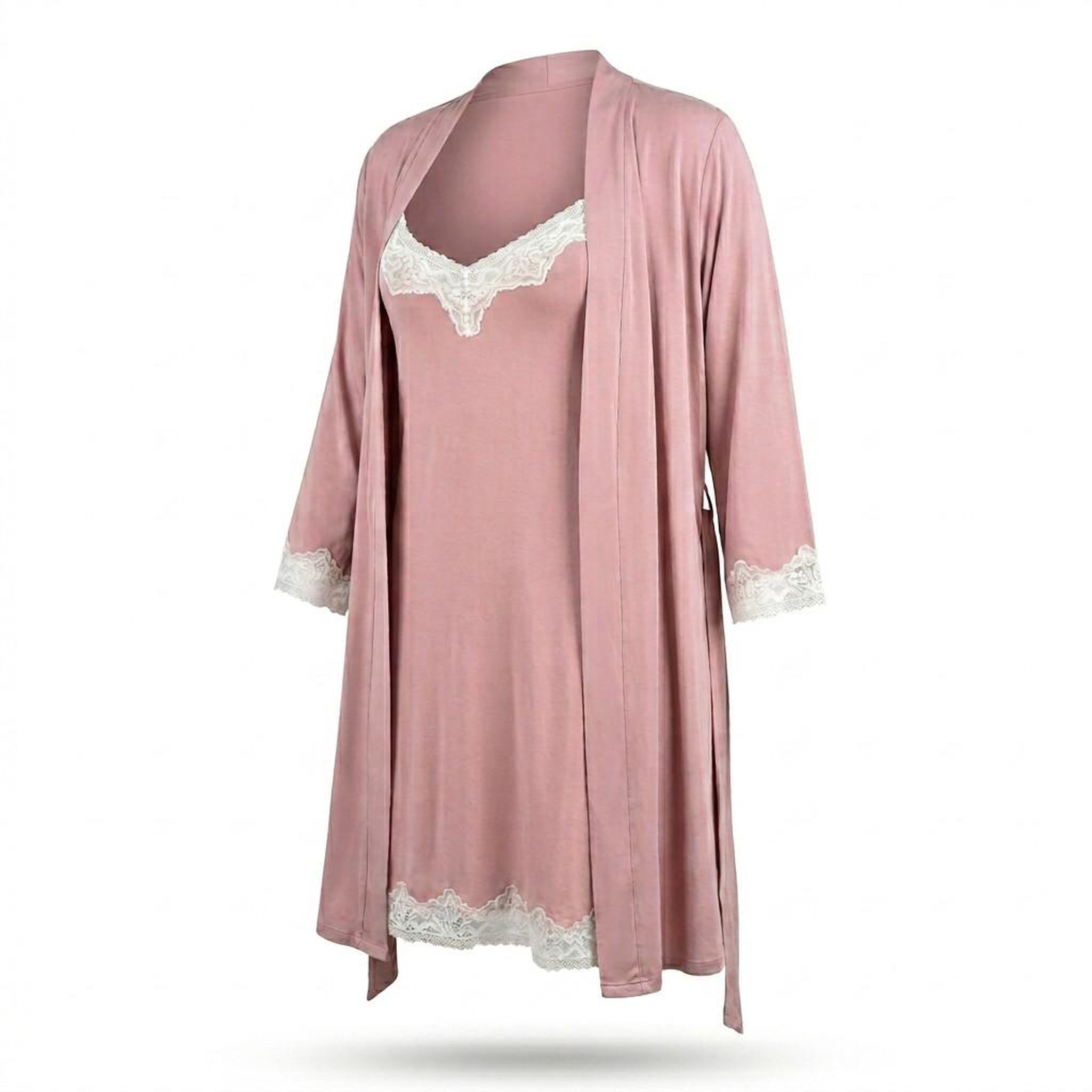 Voir la diapositive 1 : OZABI OZABI Nuisette et Kimono Femme 2 Pièces Viscose Dentelle Florale Ceinture