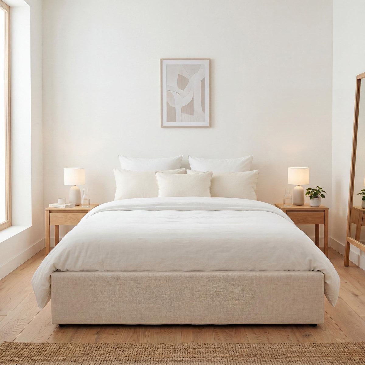 OLYMPE LITERIE OLYMPE LITERIE | Lit coffre tissu beige ATLAS 2 places