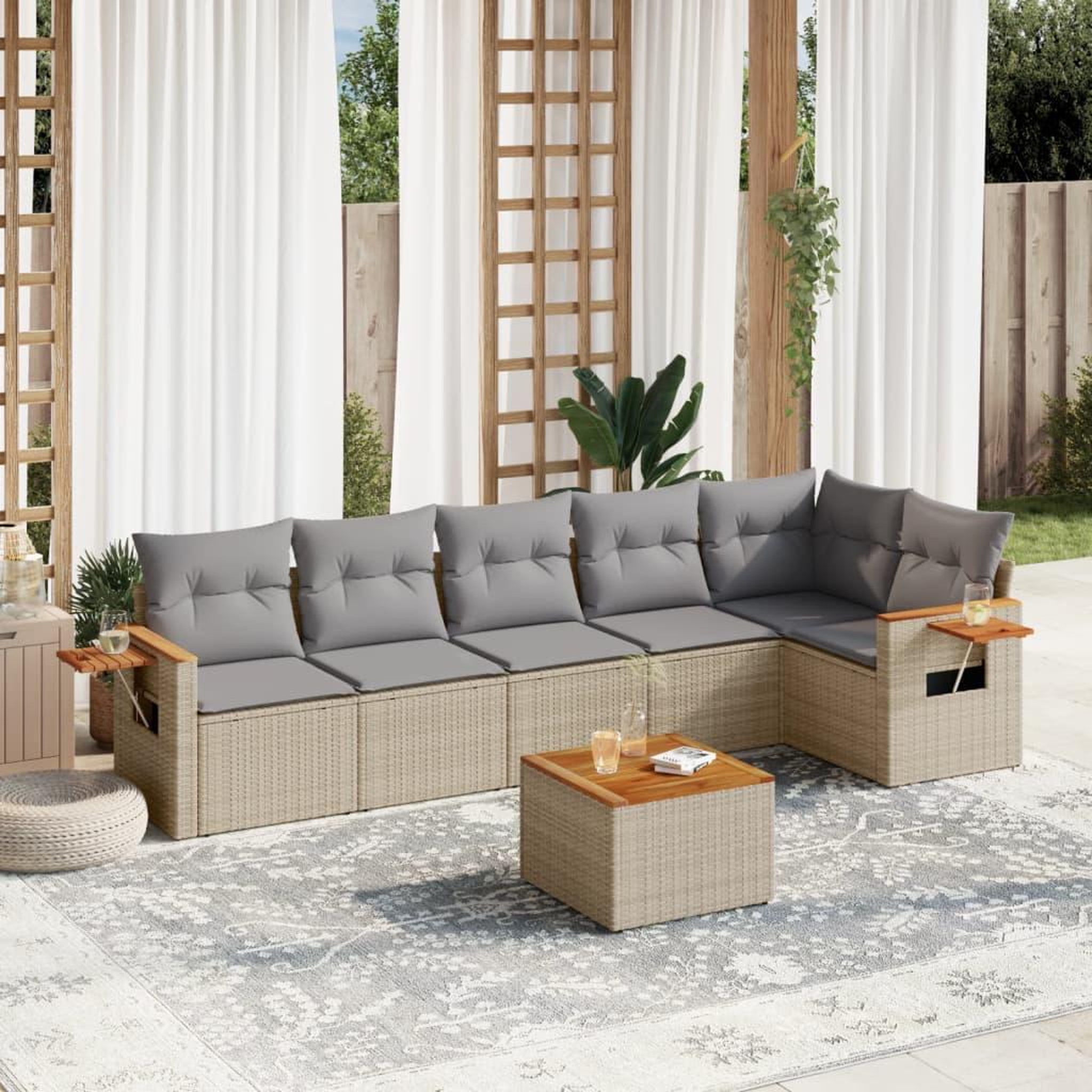 VIDAXL Salon de jardin avec coussins 7 pcs beige resine tressee
