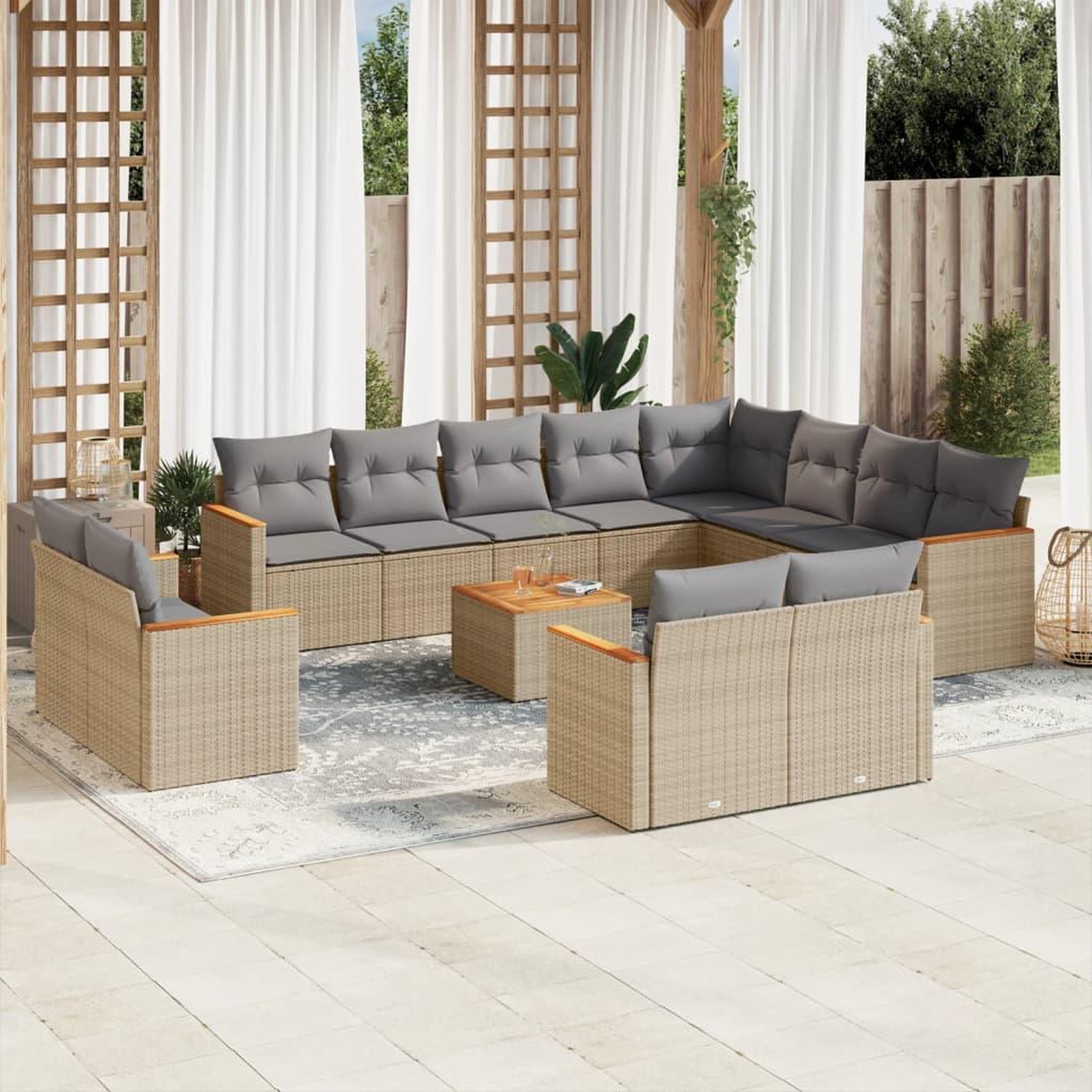 VIDAXL Salon de jardin avec coussins 13 pcs beige resine tressee