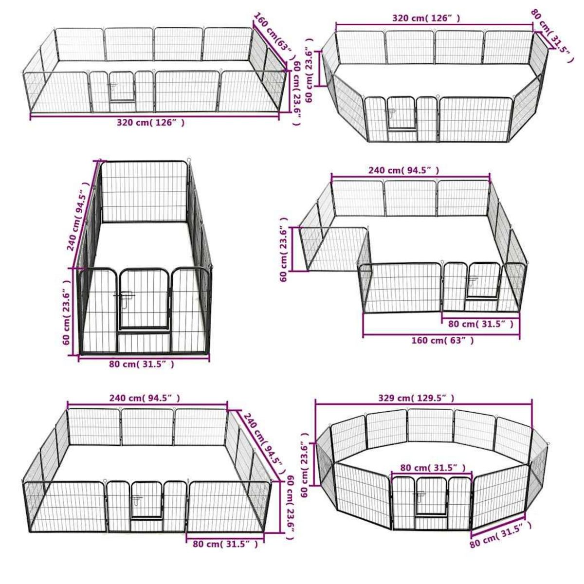 VIDAXL Parc pour chiens 12 panneaux Acier 80 x 60 cm Noir