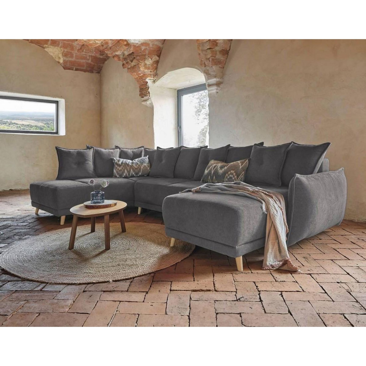 BEST MOBILIER Lena - canapé d'angle panoramique convertible - avec coffre - 7 places - gauche