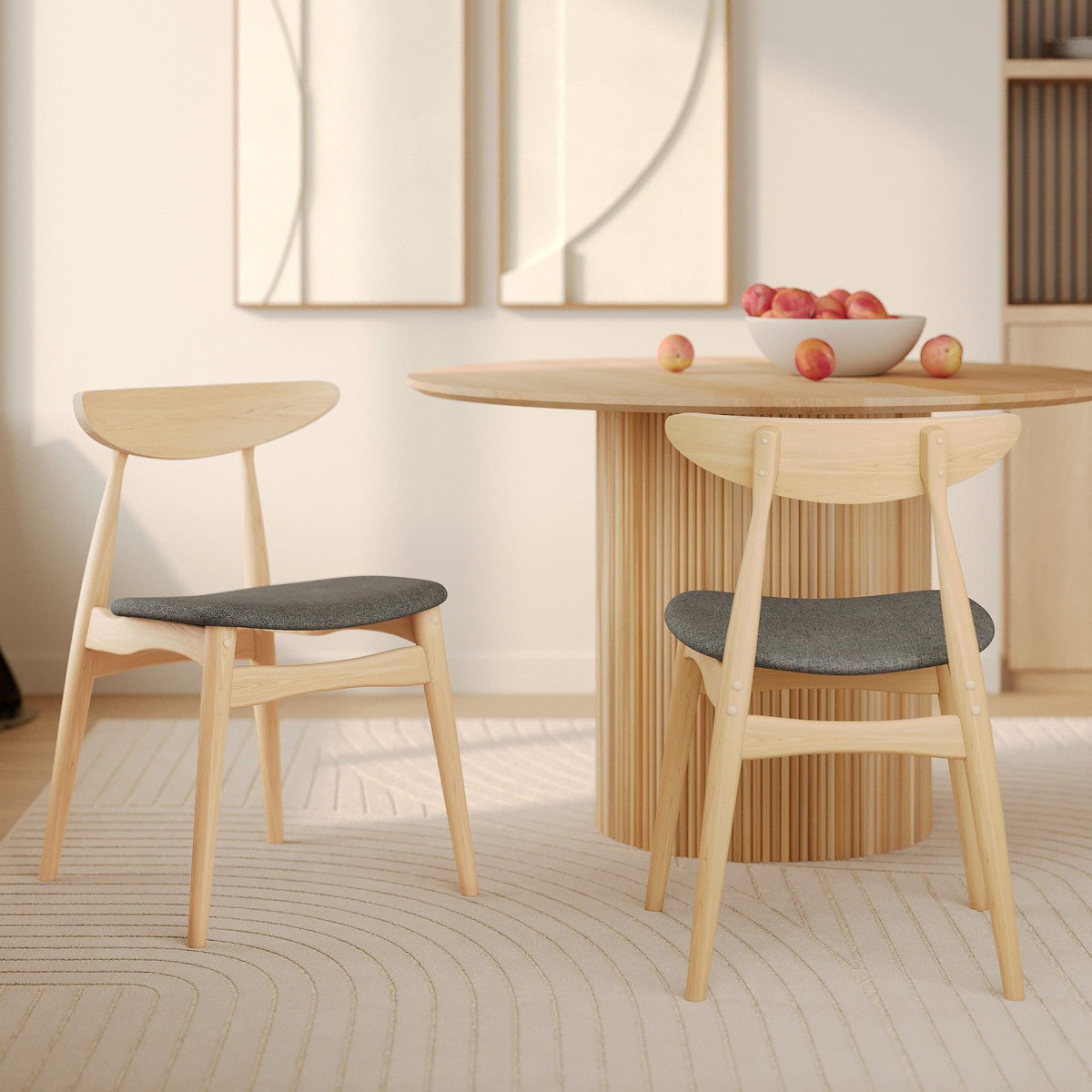 Rendez vous déco Lot de 2 chaises en tissu gris et bois d'hévéa-Josette