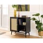 Voir la diapositive 1 : BEST MOBILIER Goto - buffet haut - noir et cannage - 2 niches et 1 porte - 80 cm
