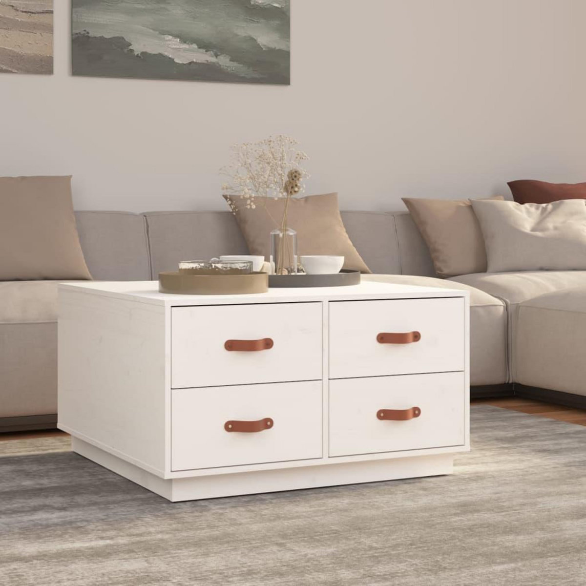 VIDAXL Table basse Blanc 80x80x45 cm Bois massif de pin