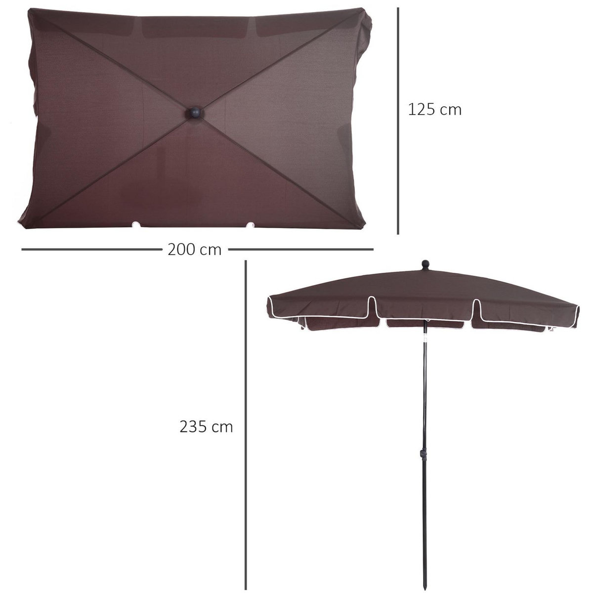 OUTSUNNY Parasol rectangulaire inclinable alu acier polyester haute densité diamètre 2 m chocolat