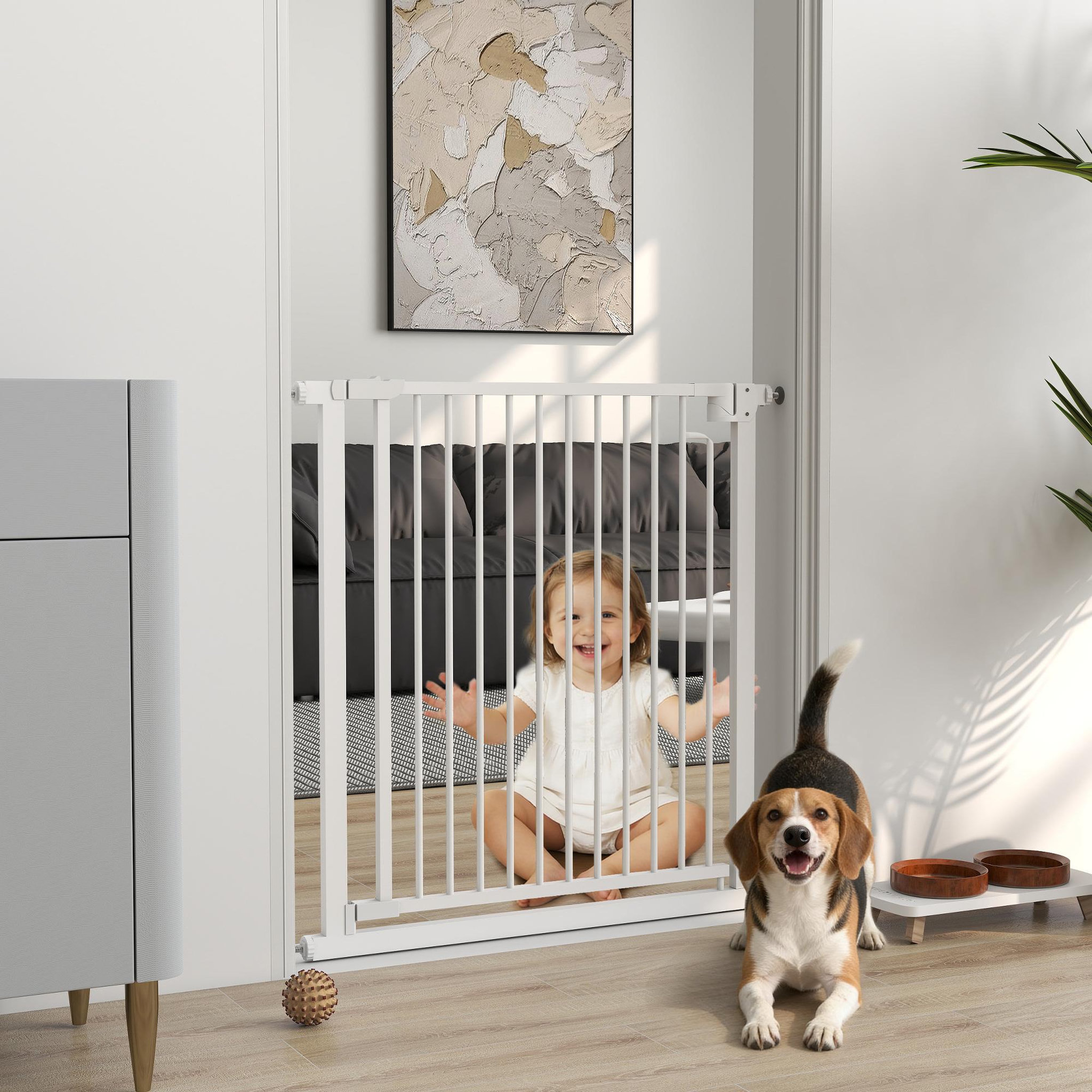 Voir la diapositive 2 : PAWHUT Barrière de sécurité chien largeur réglable 76-80 cm acier blanc