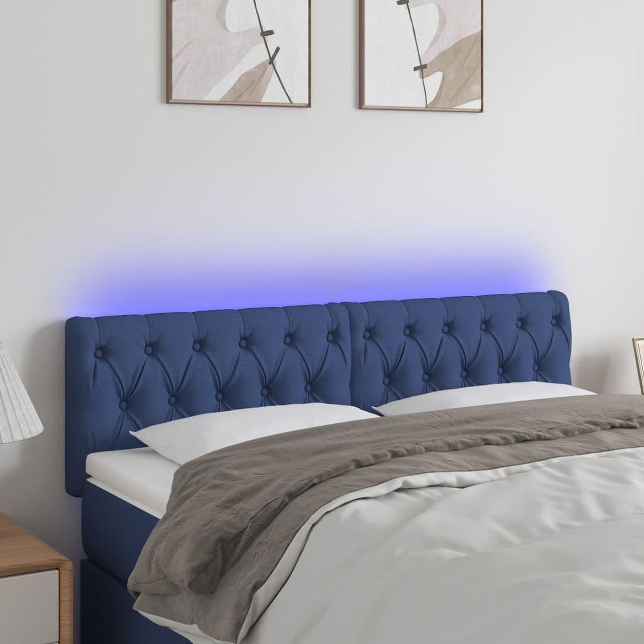 Voir la diapositive 1 : VIDAXL Tete de lit a LED Bleu 144x7x78/88 cm Tissu