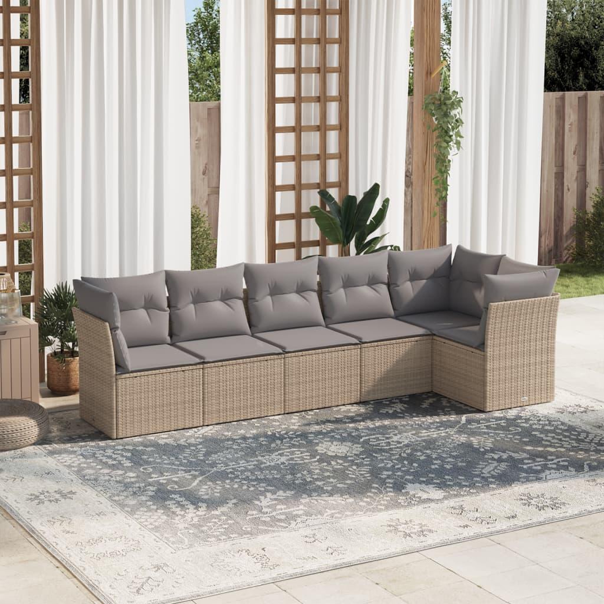 VIDAXL Salon de jardin avec coussins 6 pcs beige resine tressee