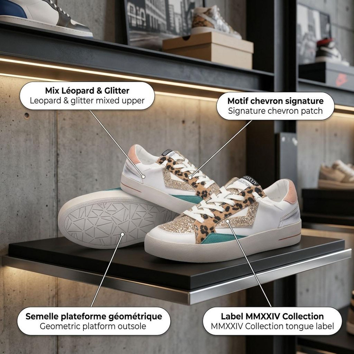 OZABI OZABI Sneakers Léopard Glitter Femme Plateforme MMXXIV