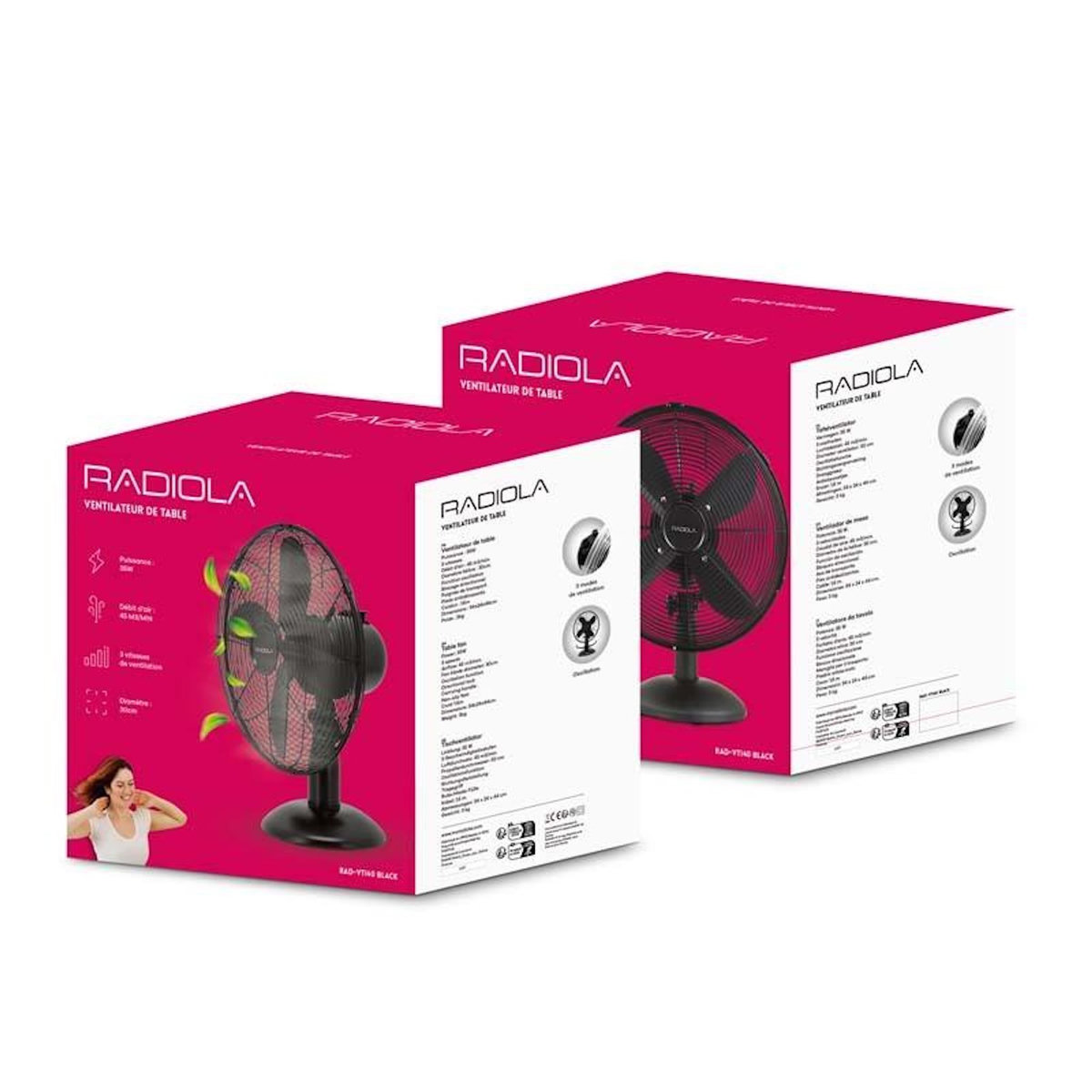 RADIOLA Radiola - Rad-vti40 - Noir - Ventilateur De Table - 3 Vitesses - 40w