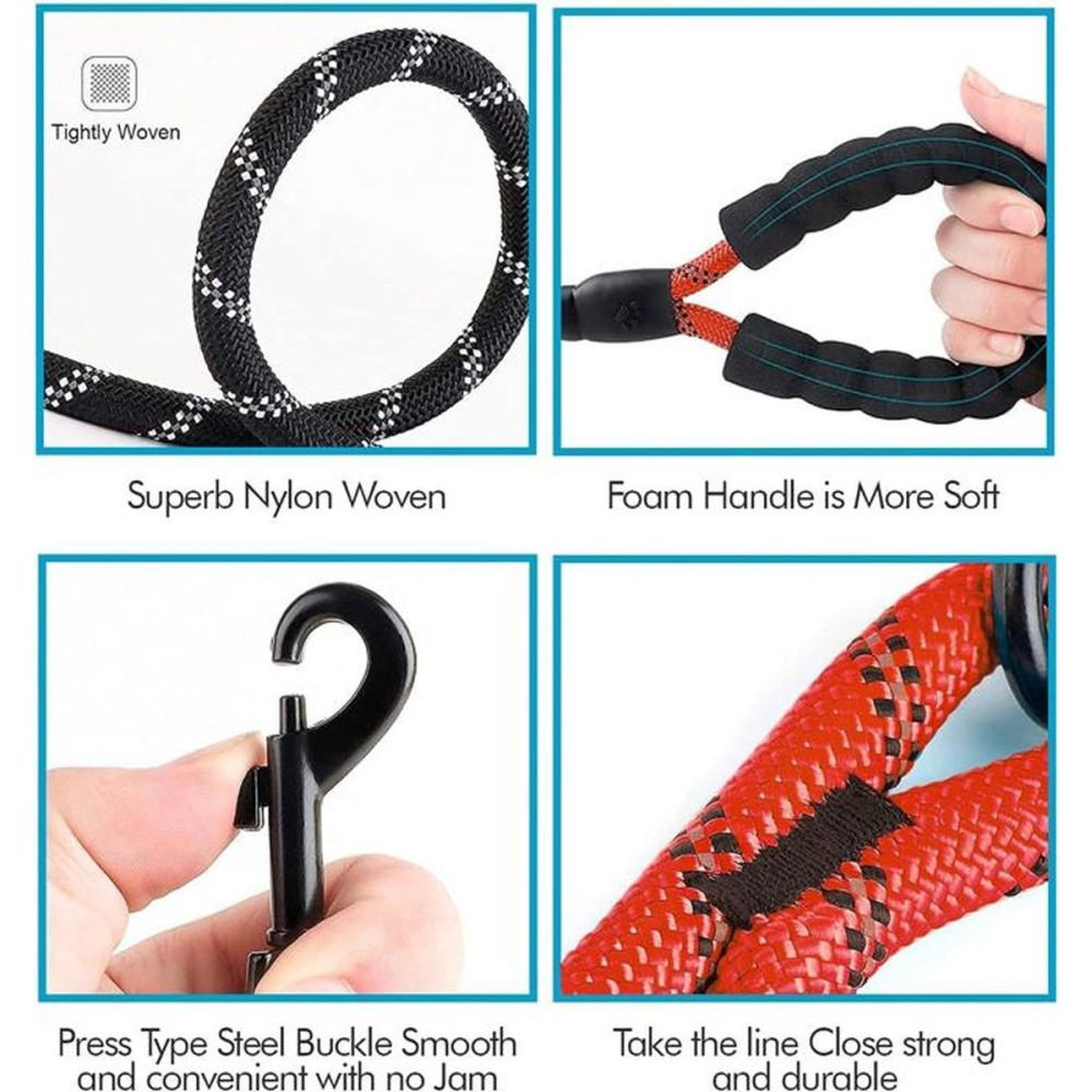 Voir la diapositive 3 : Laisse pour chien rouge 1,5 m en nylon avec poignée EVA réfléchissante et mousqueton pivotant 360°