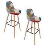 TOILINUX 2 Tabourets de bar scandinaves patchwork Riga - H. 92 cm - Beige
