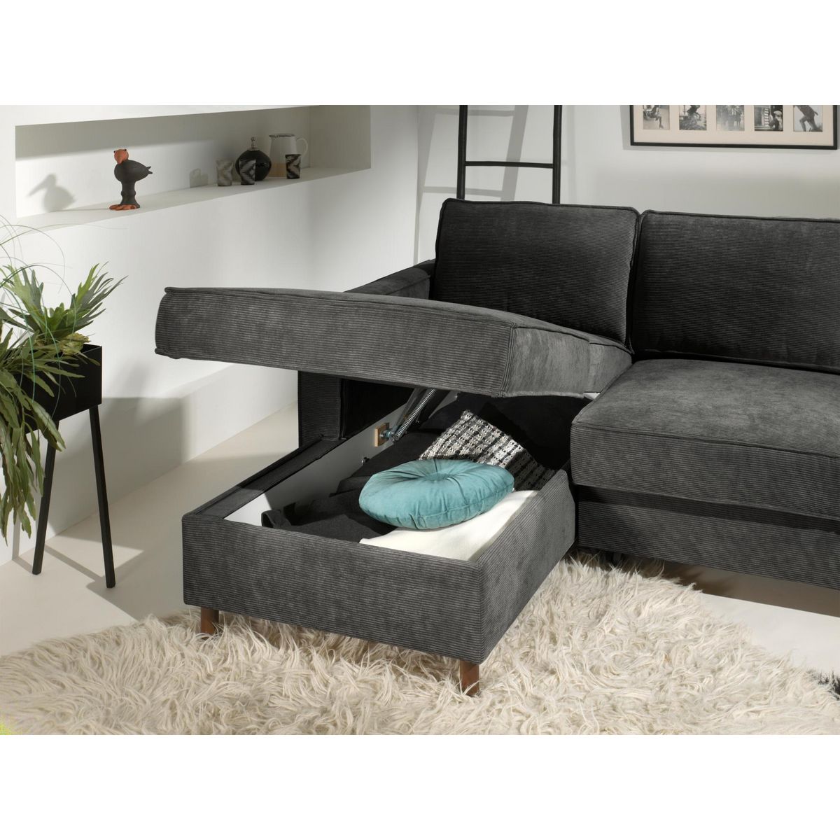 LISA DESIGN Jake - canapé d'angle gauche - convertible avec coffre - 4 places - en velours côtelé